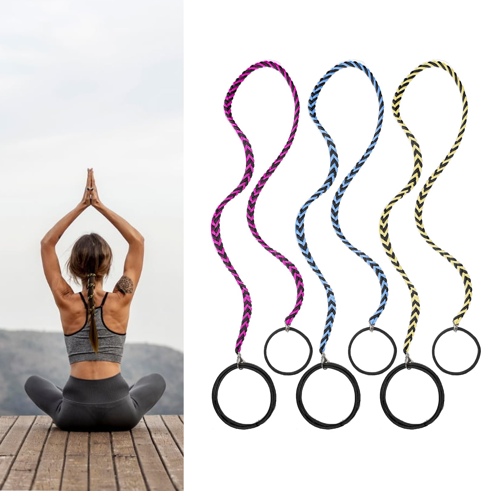 3 Packs 25'' Colorful Elastic Hair Ties No Damage For Women, Ponytail Holders Hair Bands For Long Thick Curly Hair Ponytail Wrap