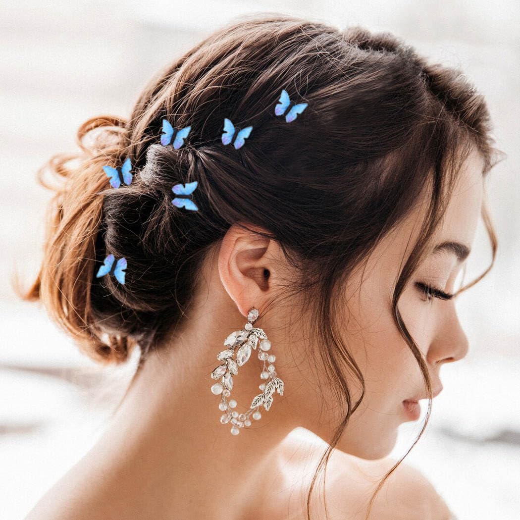 Bartosi Butterfly Hair Clips Blue Butterfly Hair Pin Bride Wedding Decorative Bobby Pins Bridal Hair Pieces Hair Accessories for