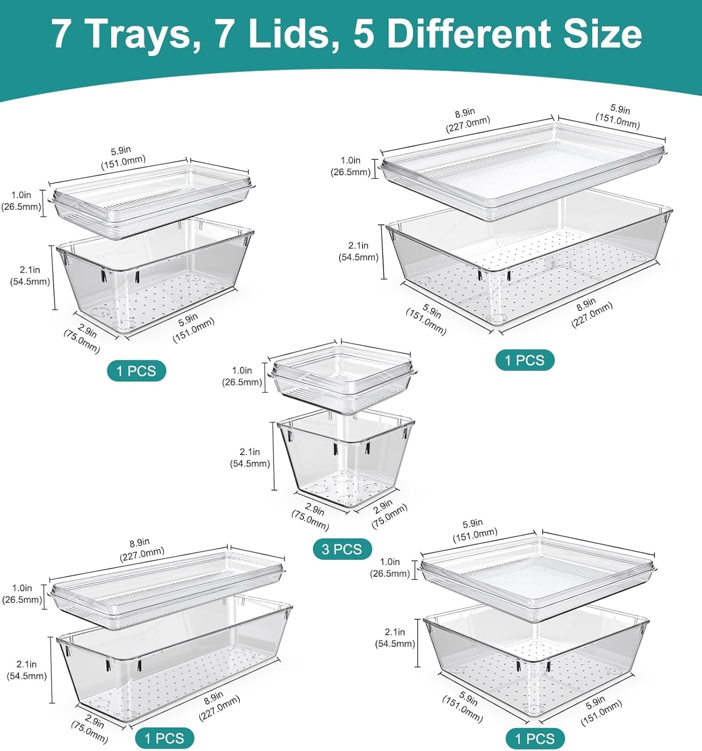 Flybok 14 Pcs Drawer Organizer for Makeup/Office Supplies/Vanity/Desk Drawer Organizers, Acrylic Organizers, Shallow Drawer Orga
