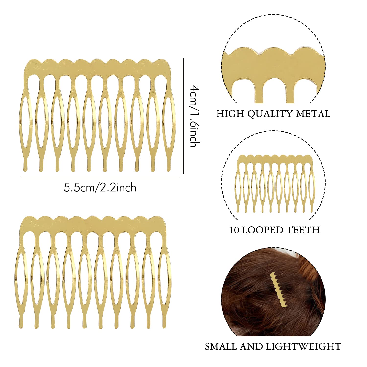Lawie 20 Pack Bulk 10 Teeth Gold Metal Side Hair Combs Plain Blank Crafting Diy Wire Slide Combs Wedding Bridal Veil Combs Decor