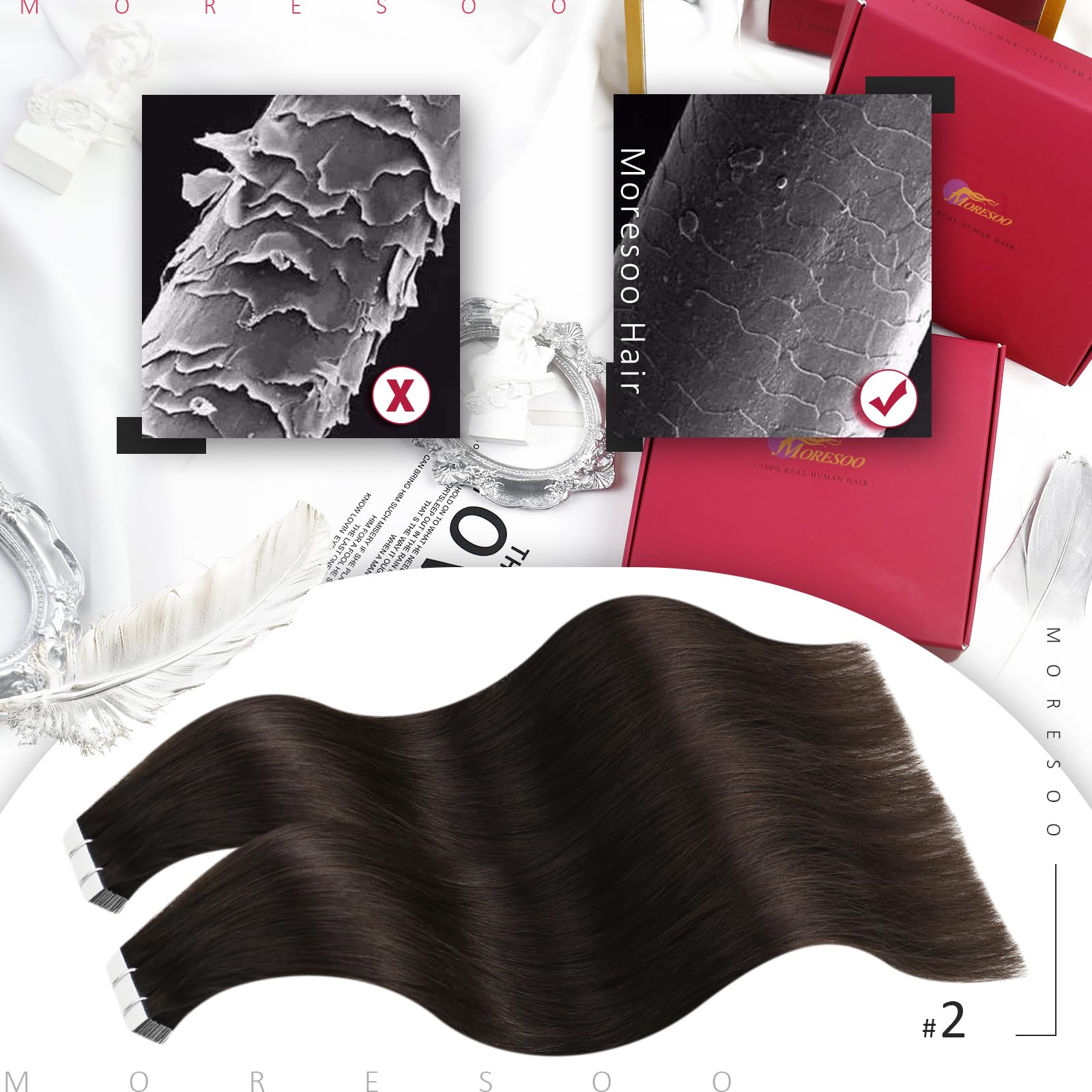 Moresoo Tape In Brown Hair Extensions Human Hair Extensions 16 Inch Invisible Pu Tape In Hair 2 Darkest Brown Glue On Brazilian