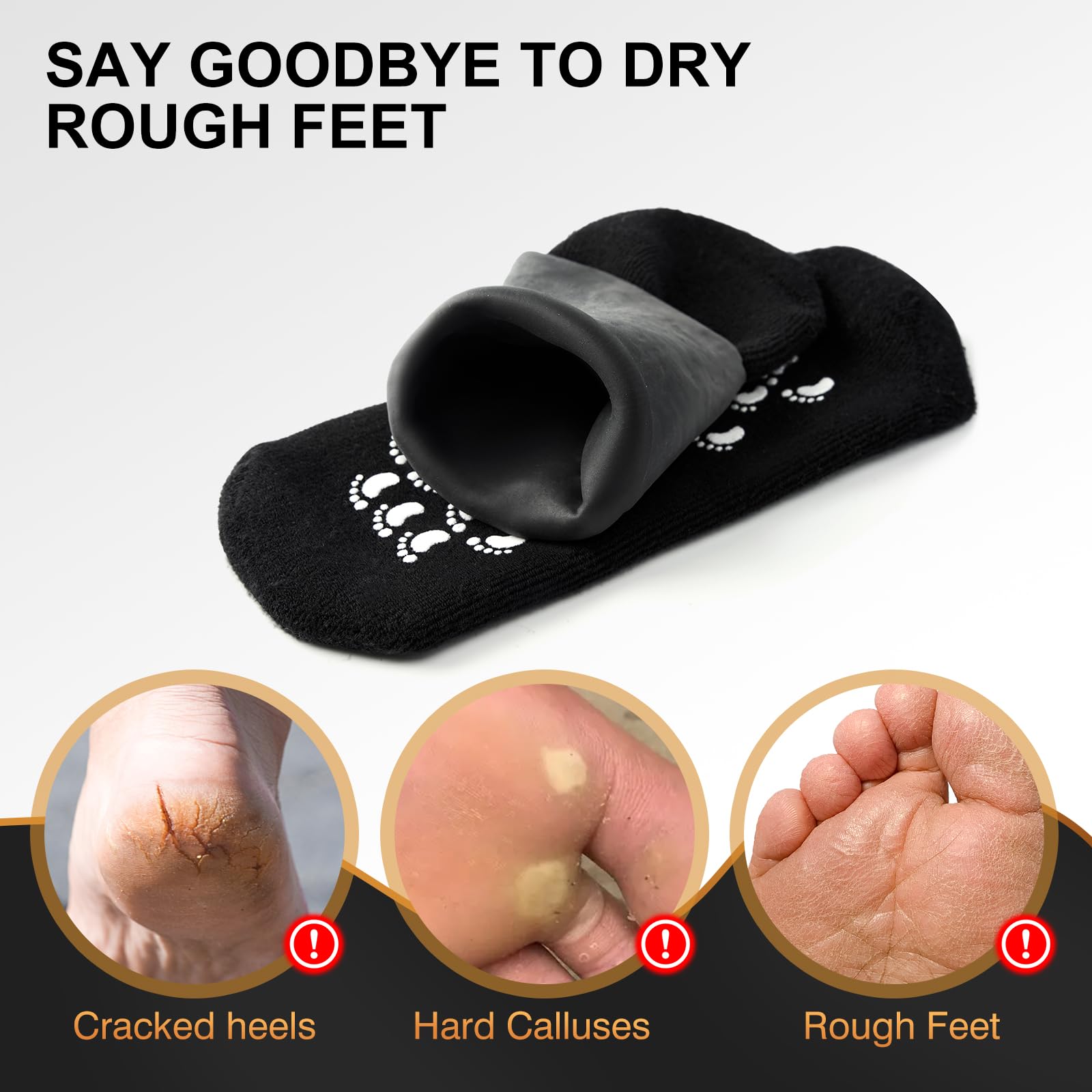 MoyRetty 2 Pairs Moisturizing Silicone Socks for Men - Large Size, Black, Ultimate Aloe-Infused Gel for Home Use - Say Goodbye t