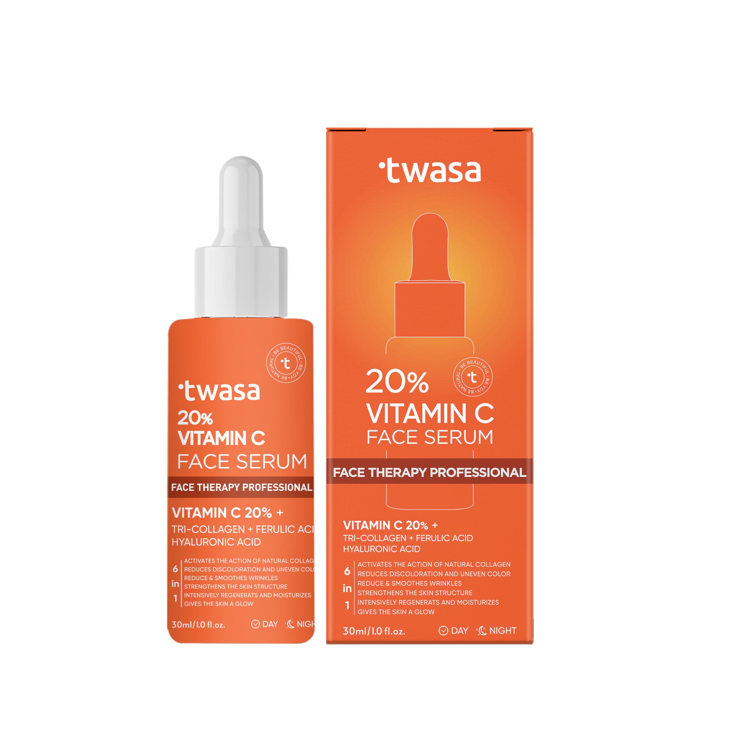 Twasa 20% Vitamin C Face Serum For Glowing Skin With Vitamin C, Tri-Collagen, Ferulic Acid | For All Skin Type | Brightening Ser