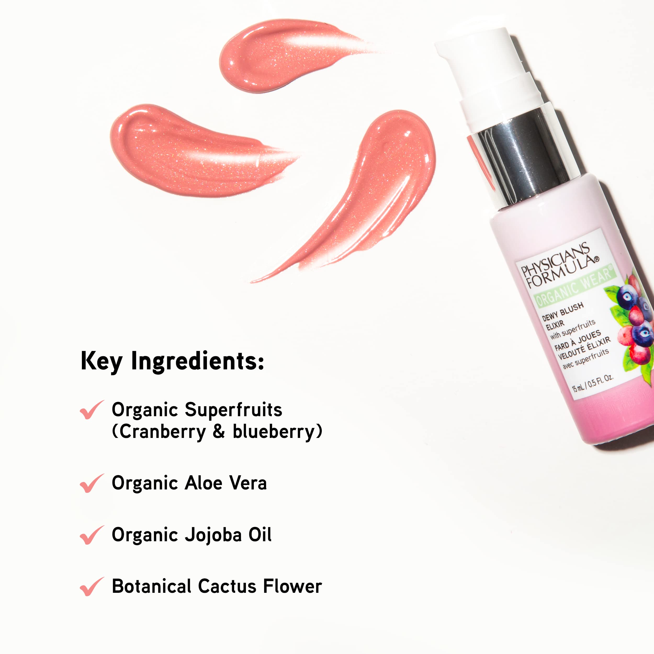 Physicians Formula Organic Wear Natural Dewy Face Blush Makeup Elixir, Gorgeous Peach, 0.5 Fl Ounce