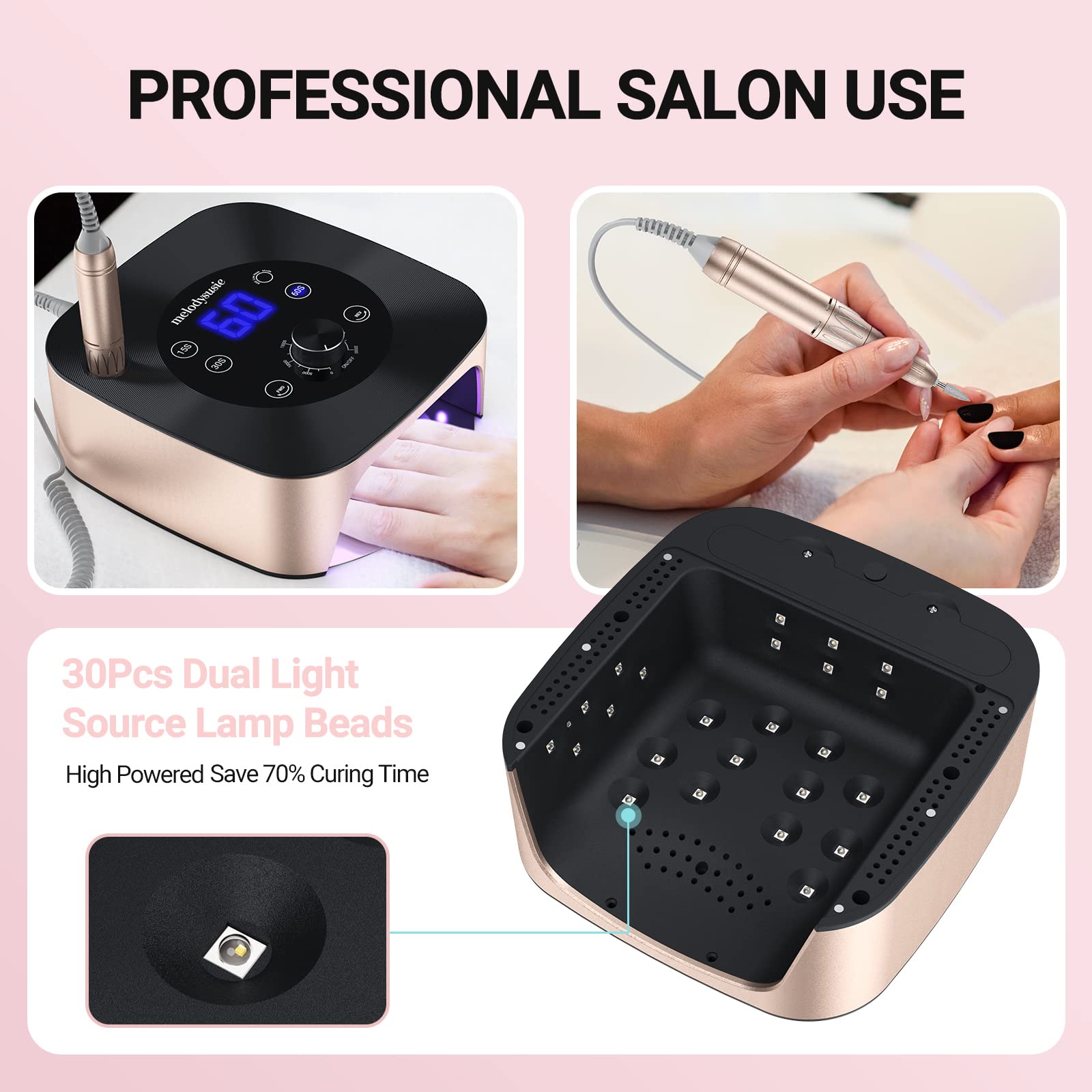 Melodysusie Professional 2 In 1 Nail Drill With Nail Lamp, Xc320C, 30000 Rpm Nail Drill, Nail Dryer With 4 Timer Setting Sensor