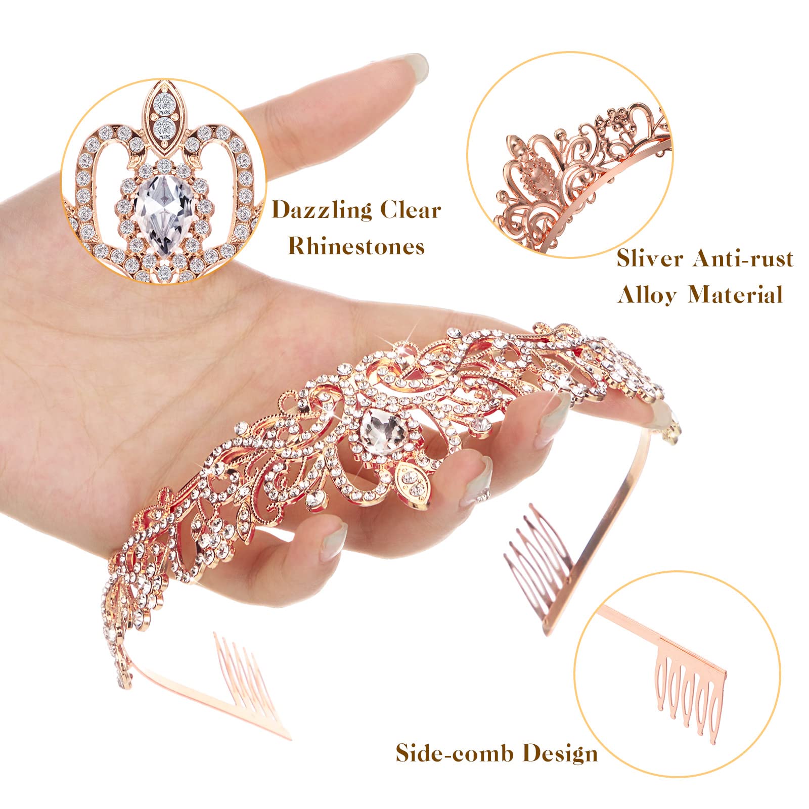BBTO 10 Pcs Crystal Tiara and Crowns for Women Girls Princess Rhinestone Crown Queen Headband with Combs Bride Tiara for Birthda