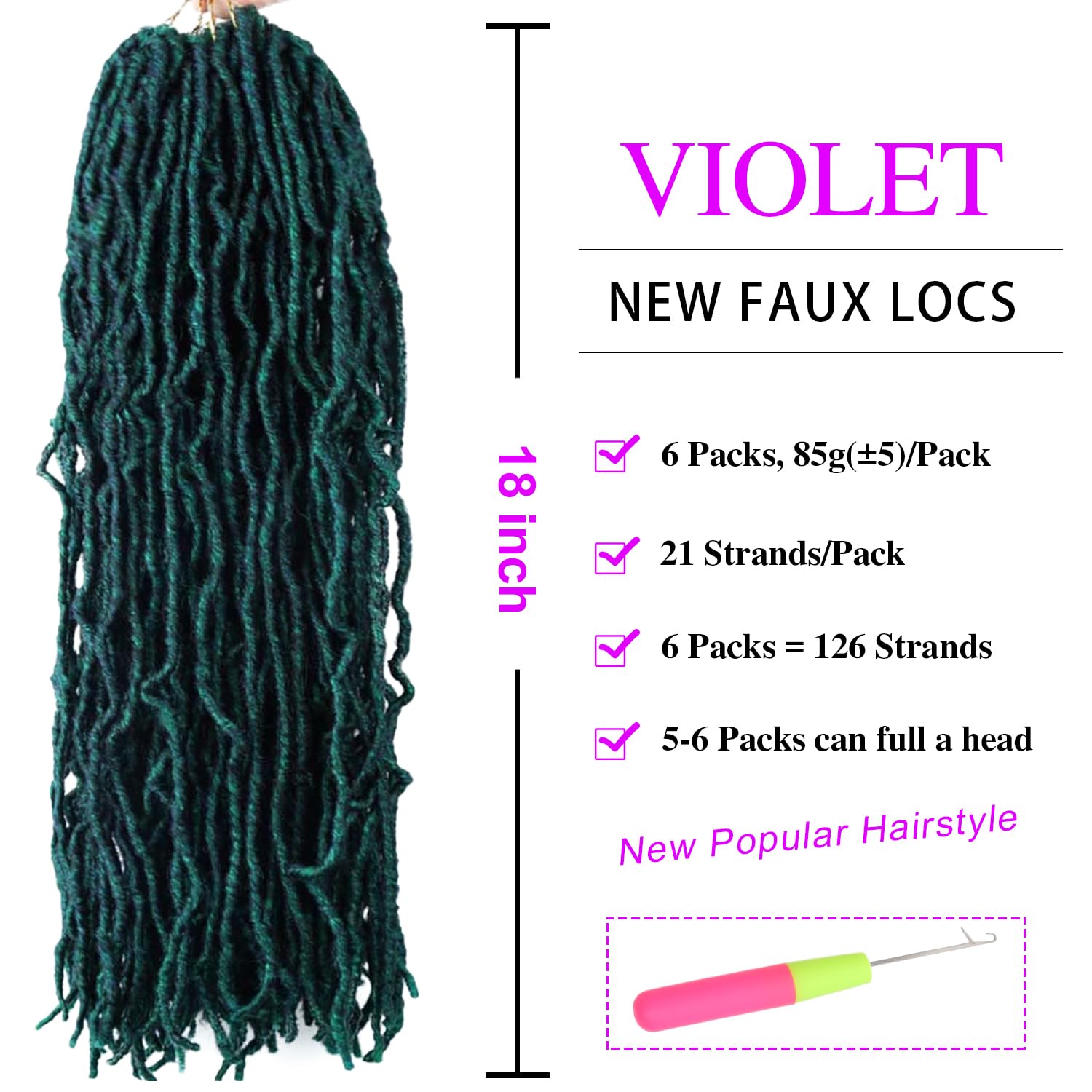 18 Inch Faux Locs Crochet Hair 6 Packs Soft Locs Crochet Hair M1B/Green Crochet Hair For Black Women Synthetic Crochet Braids Ha