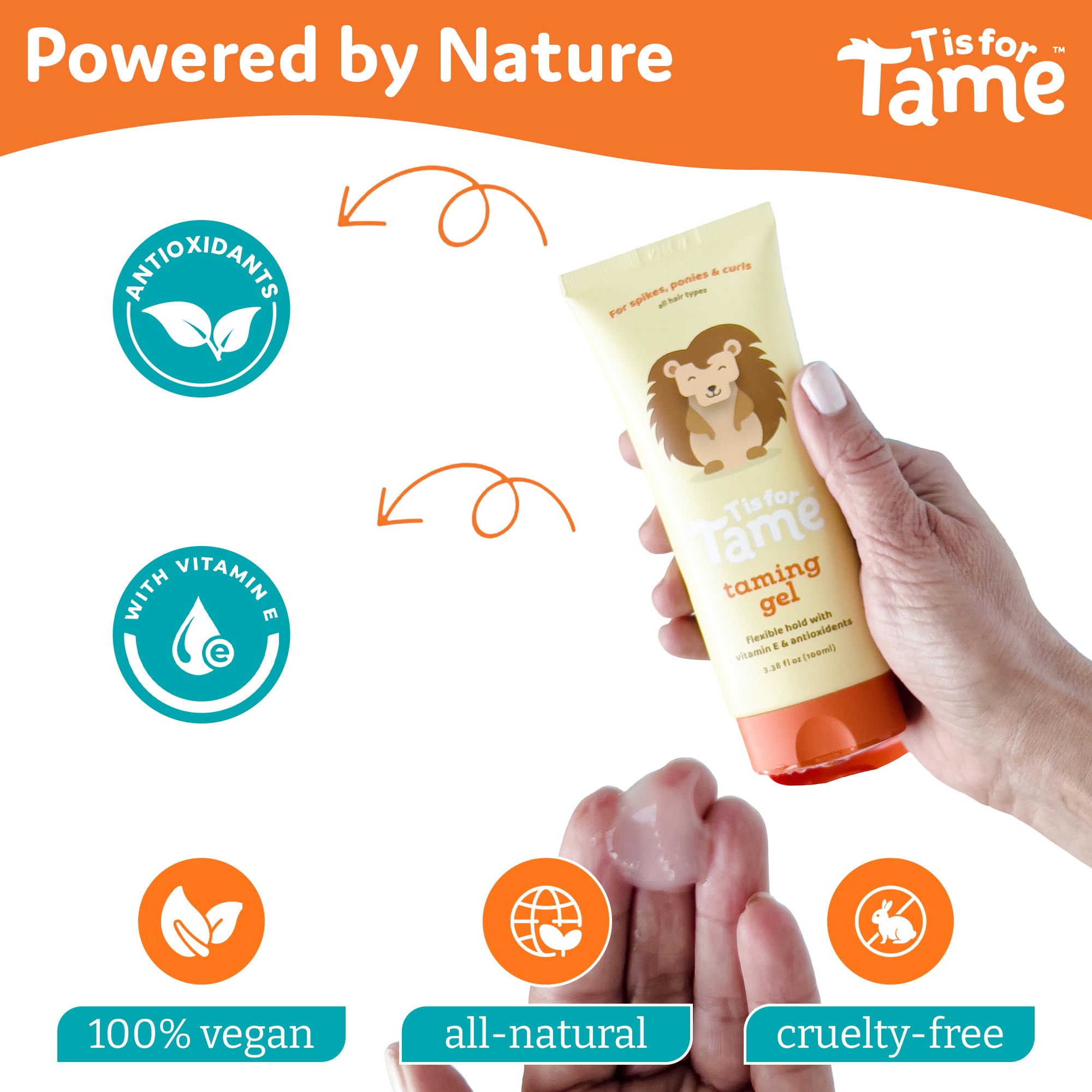 T is for Tame Taming Gel - Boys & Girls Baby Hair Styling Gel for Frizz Control, Flyaways - Natural Toddler, Kids Hair Tamer, Fl