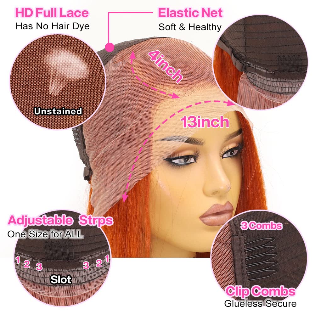 Ucuvic 13X4 Ginger Wig Lace Front Human Hair Bob Wig Human Hair Hd Lace Front Glueless Wigs Human Hair Pre Plucked Frontal Bob W