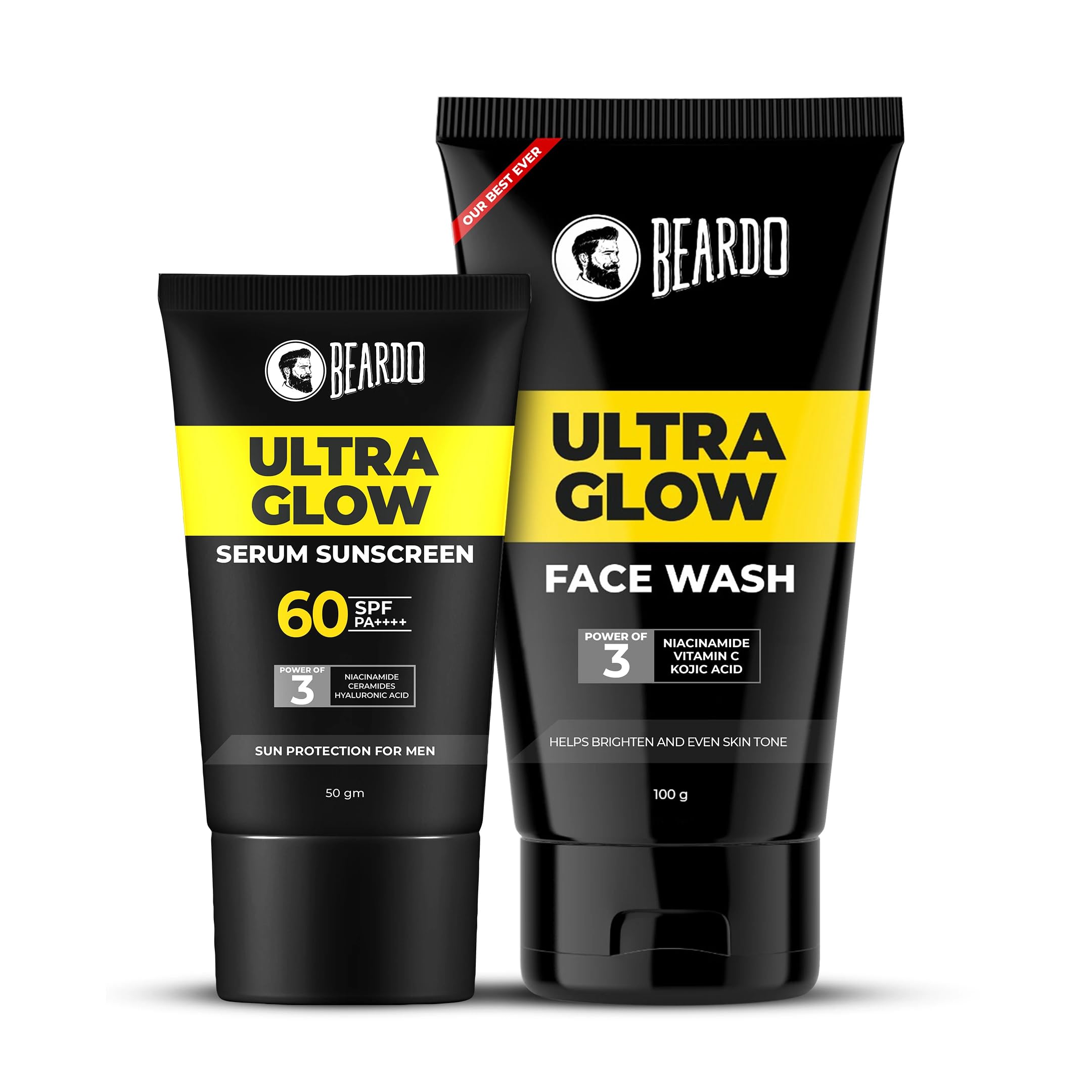 Beardo Glow Mode On Kit | Ultra Glow Serum Sunscreen & Facewash | Hydrated And Refreshing | Brightening And Glowing Skin |Deep C
