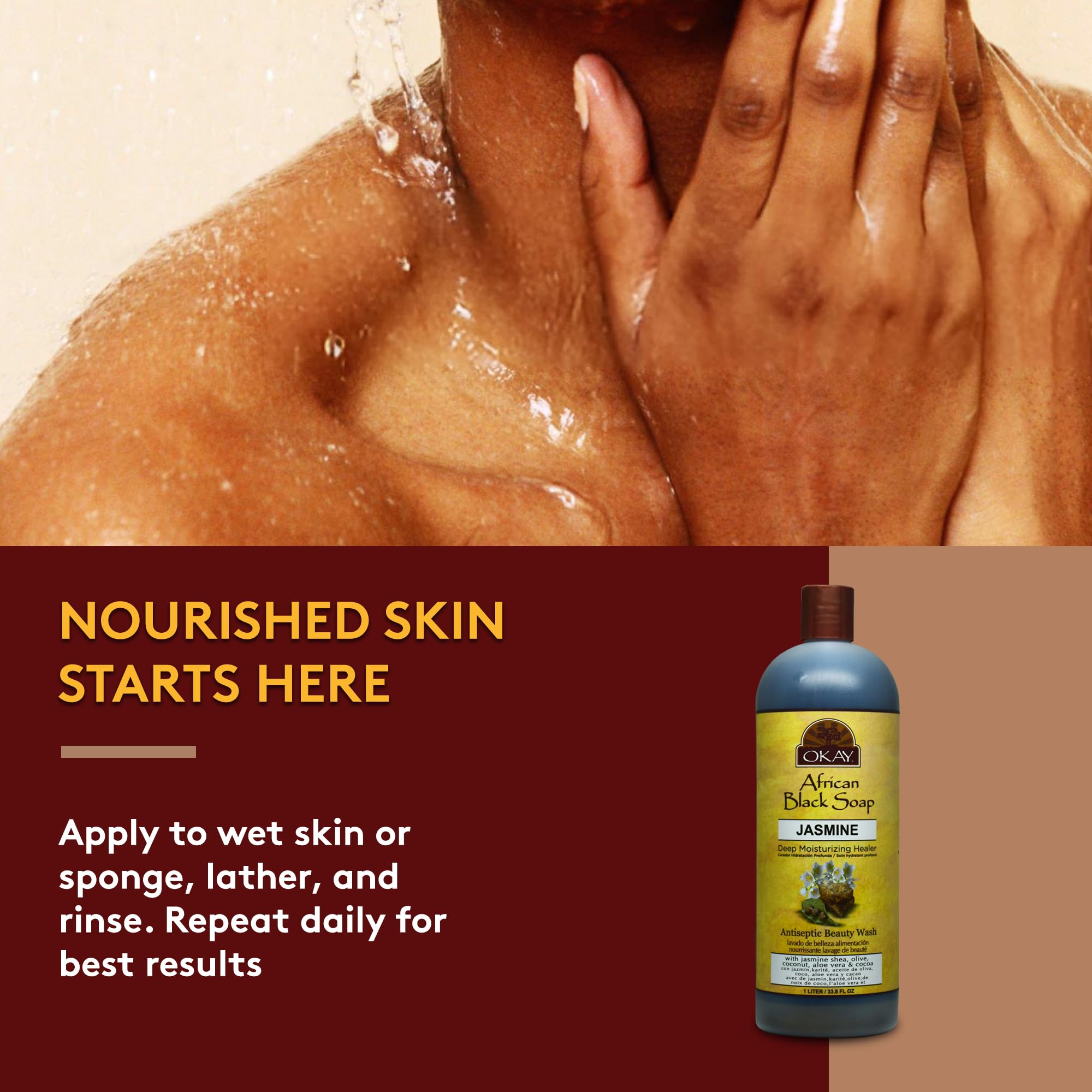 OKAY African Black Soap Liquid with Jasmine For Cleansing&Treating Skin Conditions Helps Achieve Beautiful,Healthier Looking Ski