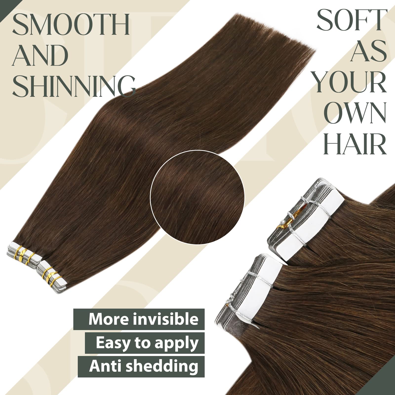 Sunny Tape In Hair Extensions Human Hair Brown Hair Extensions Tape In Chocolate Brown Tape In Hair Extensions For Women 4 Brown