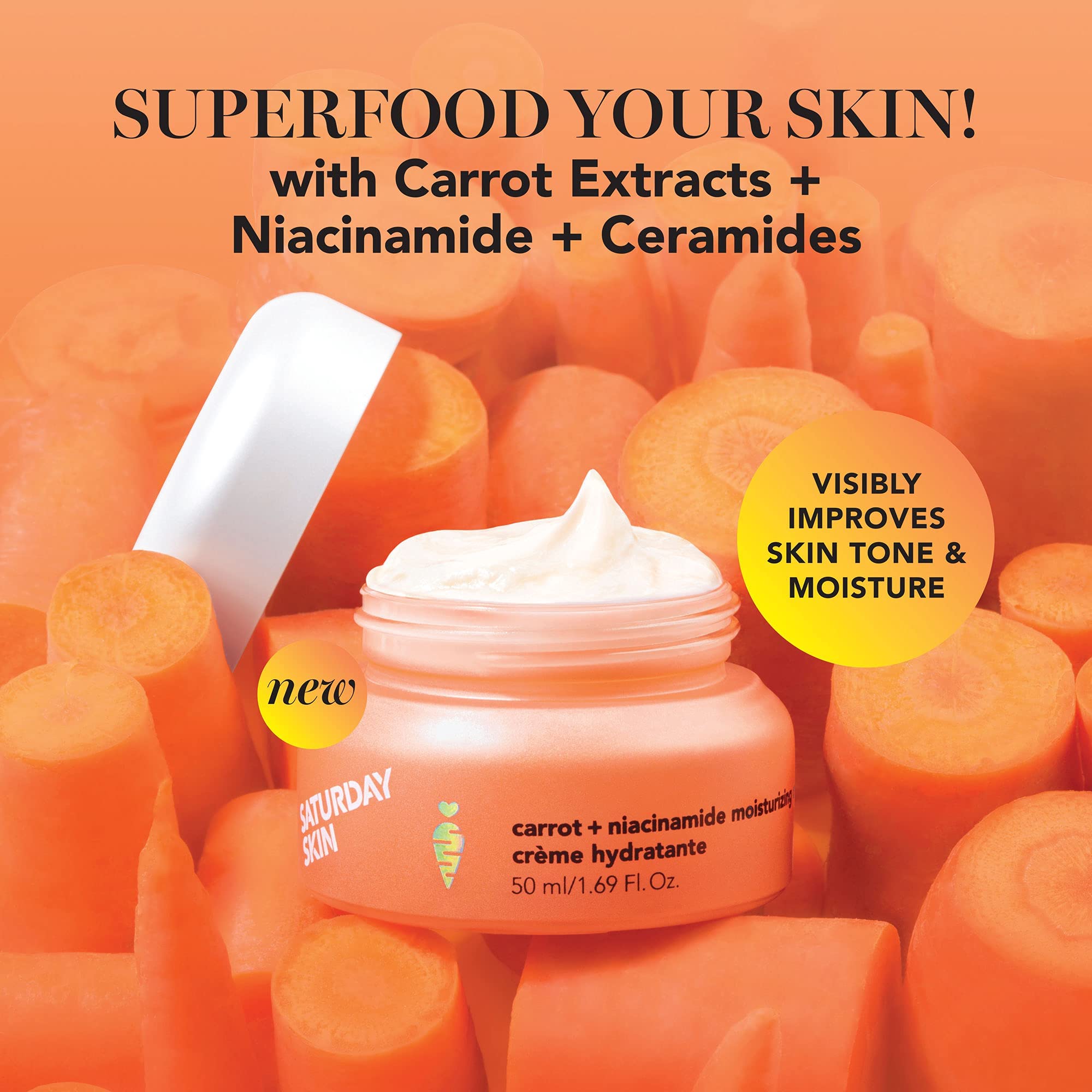 Saturday Skin Face Moisturizing Cream with Carrot, Niacinamide, Ceramides & Centella Asiatica, Peptide, Paraben-Free, Sulfates-F