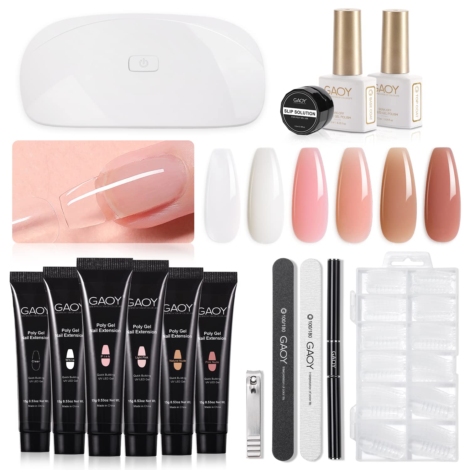 Gaoy Poly Gel Nail Kit With U V Light Starter Kit, 6 Pcs Builder Gel Nail Extension Kit For Beginners With Everything Nail Art D