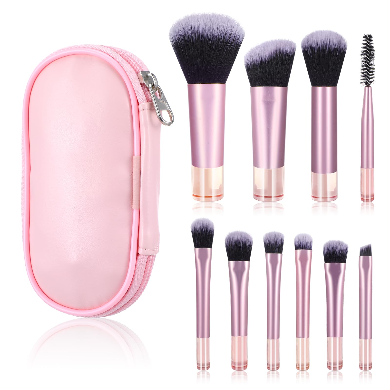 10 Pcs Travel Makeup Brush Set Pink Mini Makeup Brushes Travel Size With Pack Portable Small Eyeshadow Eye Lipstick Foundation B