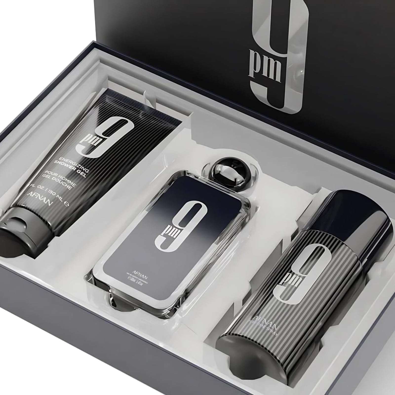 Afnan 9 Pm Luxury Perfume Gift Set - Eau De Parfum (3.4 Oz), Deodorant (5.0 Oz), Shower Gel (6.7 Oz)