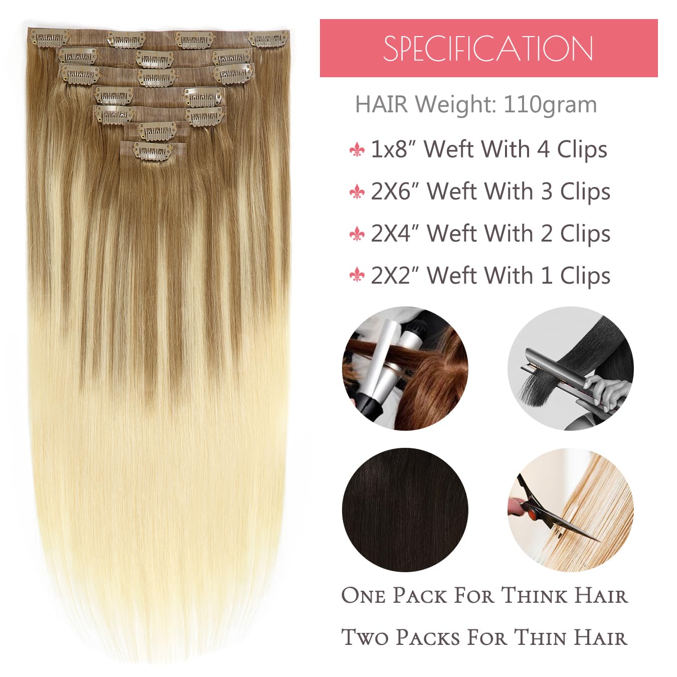 Loxxy Hair Extensions Clip In Human Hair Seamless Clip In Human Hair 14Inch Light Brown Fading To Platinum Blonde Balayage Clip