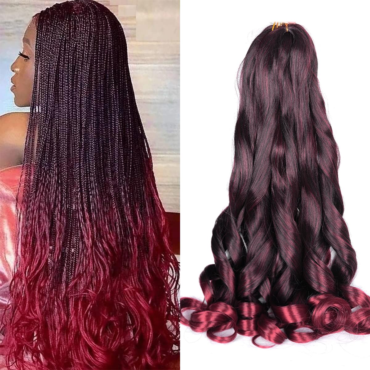 French Curly Braiding Hair,8pack Loose Wavy TBUG Pre Stretched Synthetic Spiral Curly Crochet Braiding Hair 24inch 75g/pack Fren