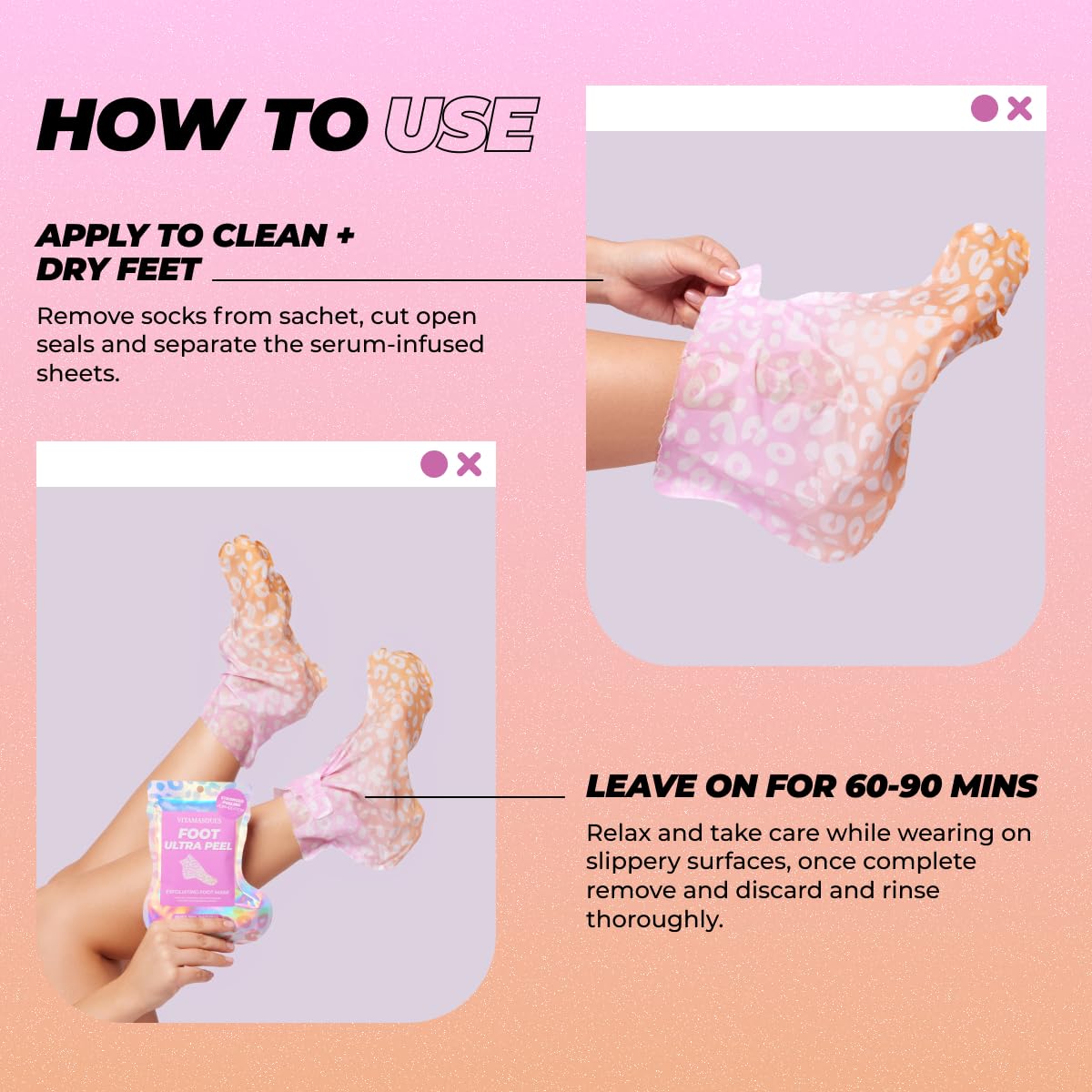 Vitamasques Foot Peeling Mask, 3 Pairs - Korean Exfoliating Foot Mask for Dry Cracked Feet & Callus Removal, Feet Peeling Masks