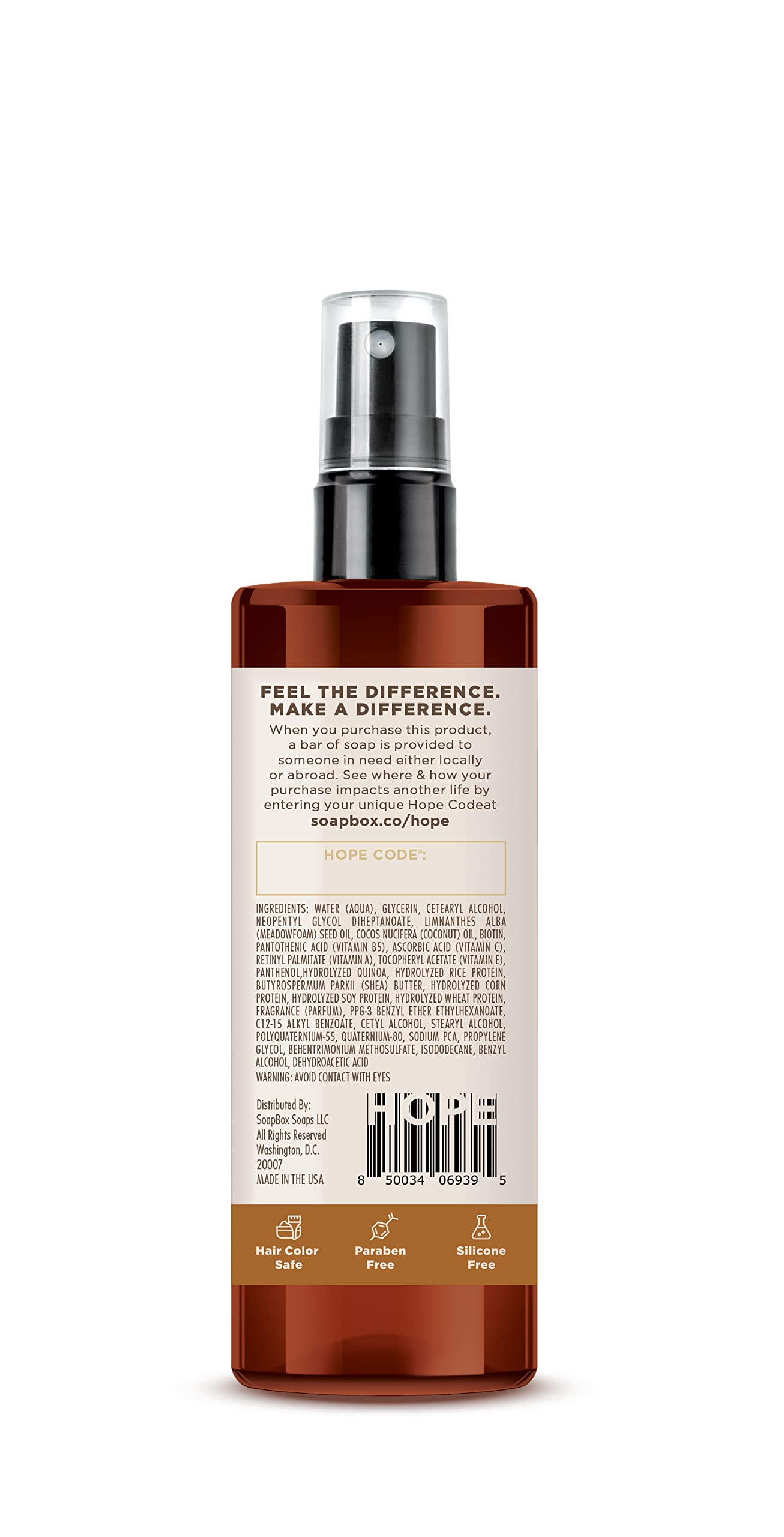 Soapbox Leave-In Conditioner, Mane Tamer, Leave in Conditioner Spray to Tame Frizz, Smooth Fly Aways, Hydrate, Add Shine & Detan