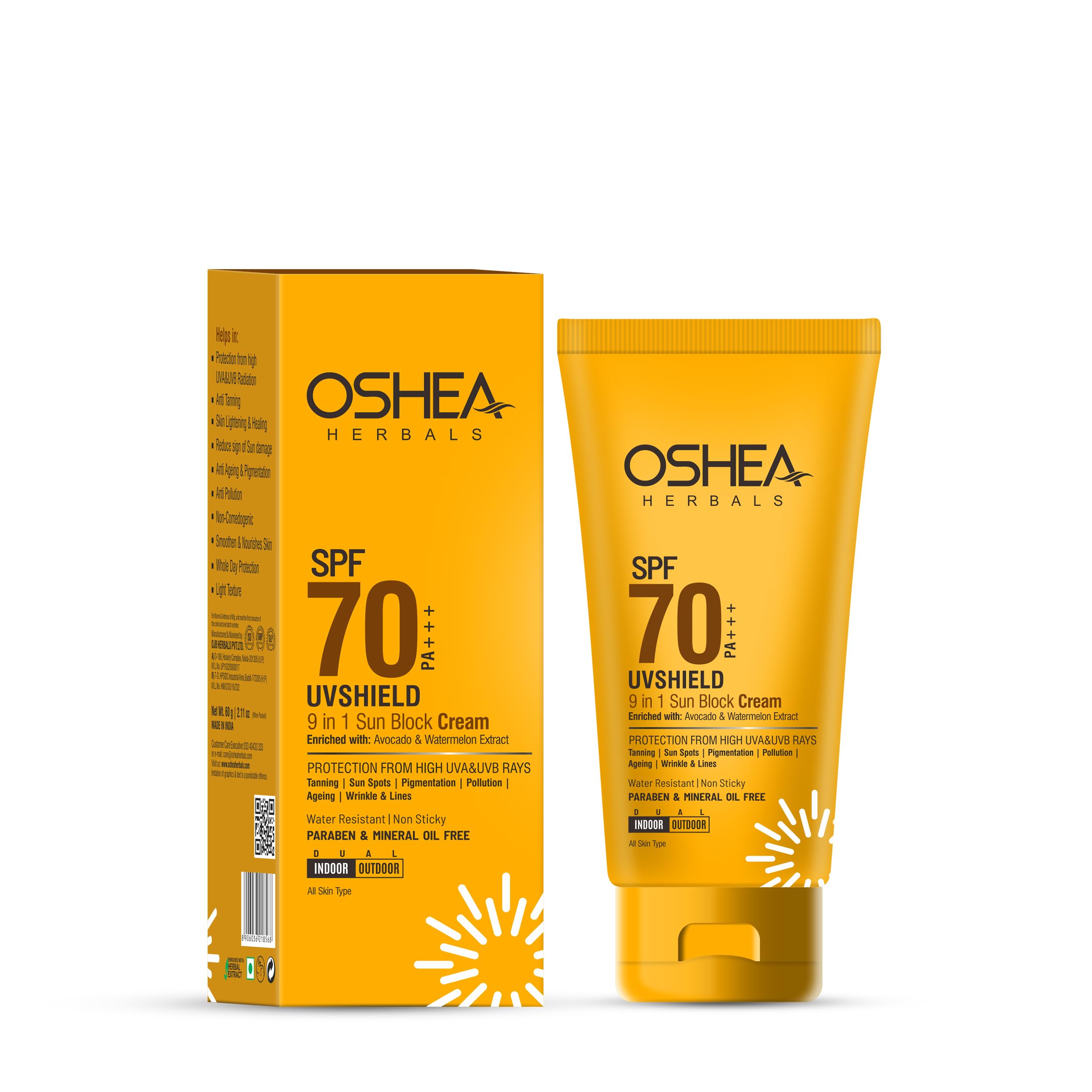 Oshea Herbals UVShield Sunscreen SPF 70 PA++ For All Skin Types | Non Sticky & Water Resistant | UVA & UVB Protection | Enriched