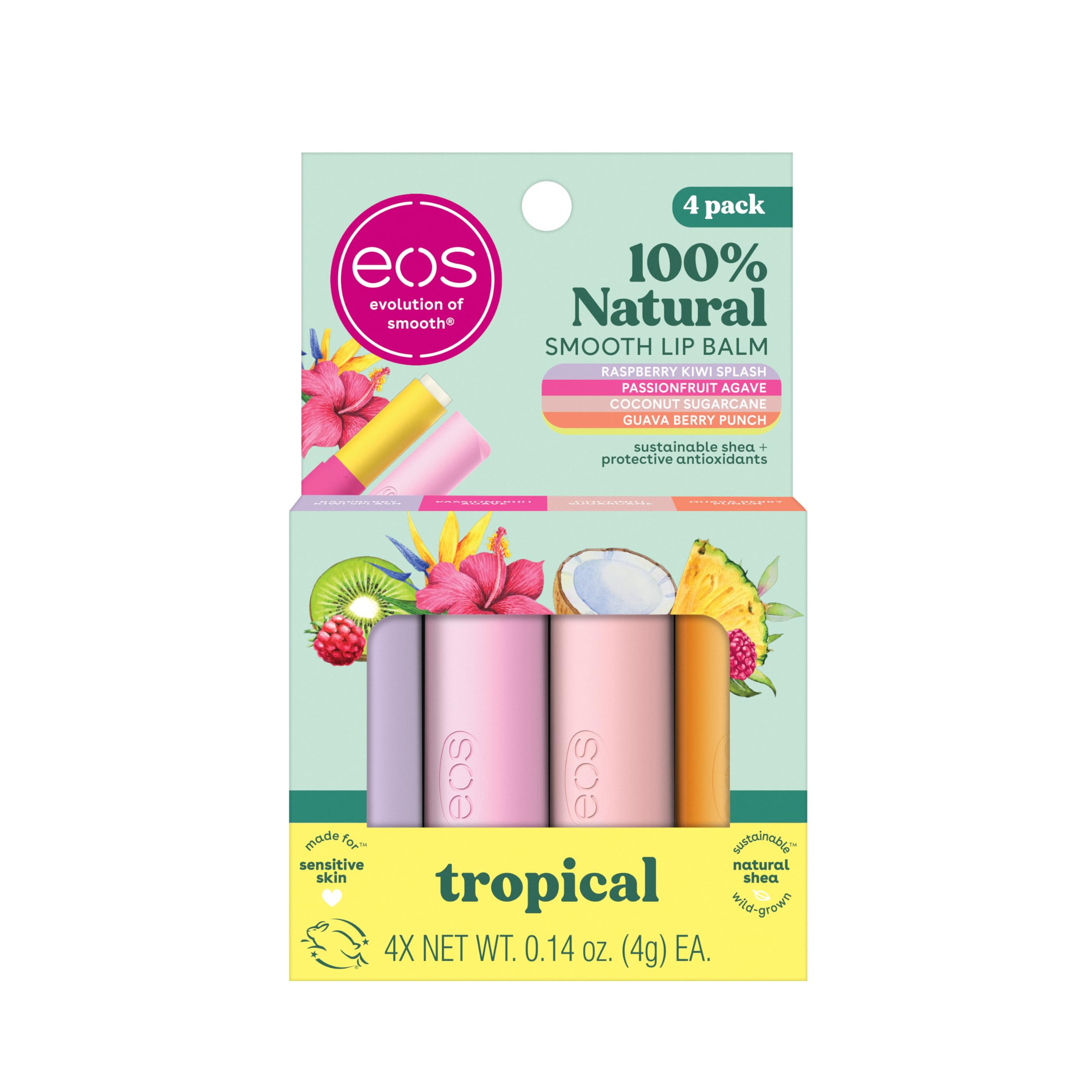 Eos Flavorlab Super Soft Shea Lip Balm Sticks - Totally Tropical Variety Pack | Lip Moisturizer | 24 Hour Hydration | Gluten Fre