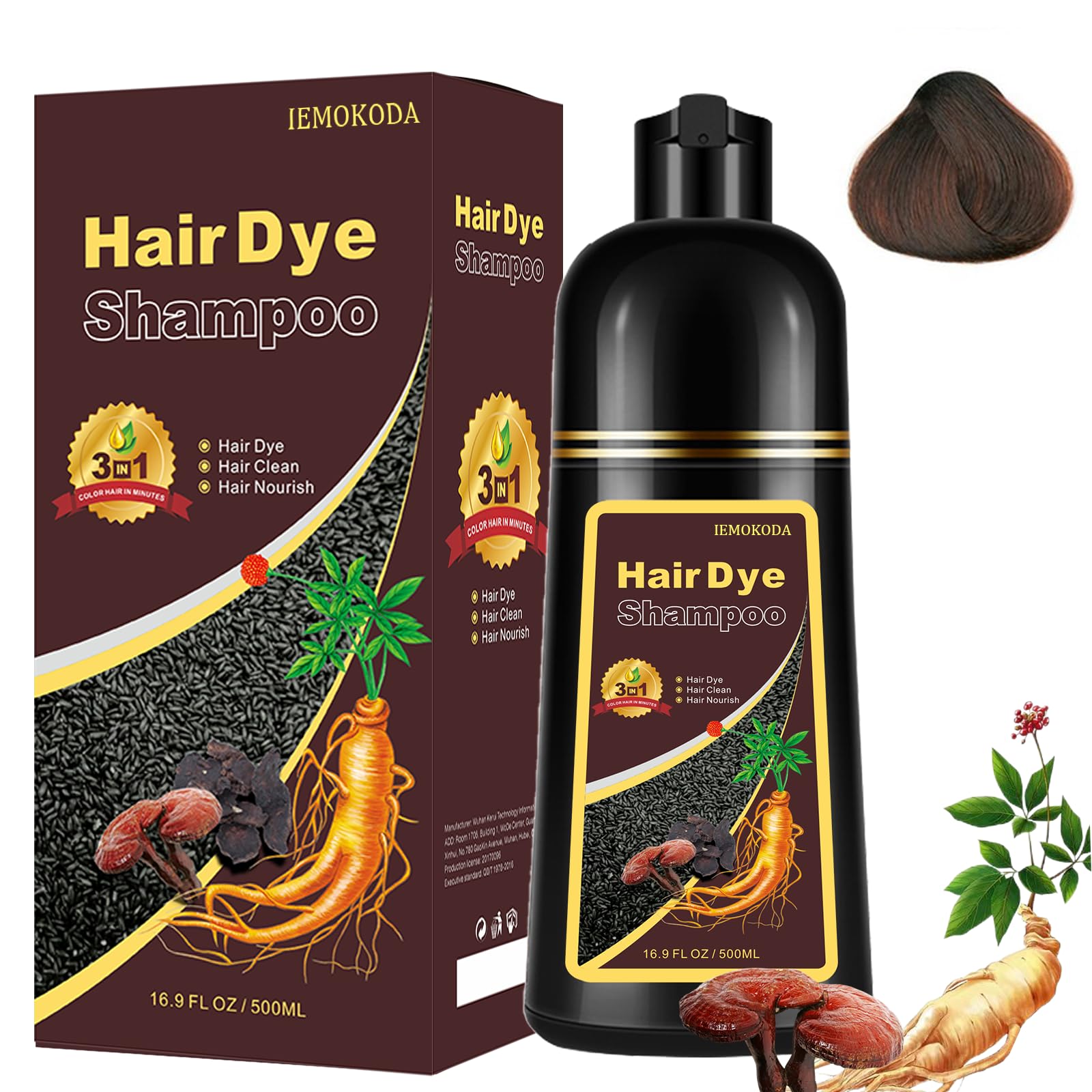 Dark Coffee Hair Color Shampoo for Gray Hair Coverage - Instant Hair Dye Shampoo 3 in 1 for Women & Men, Herbal Coffee Shampoo E