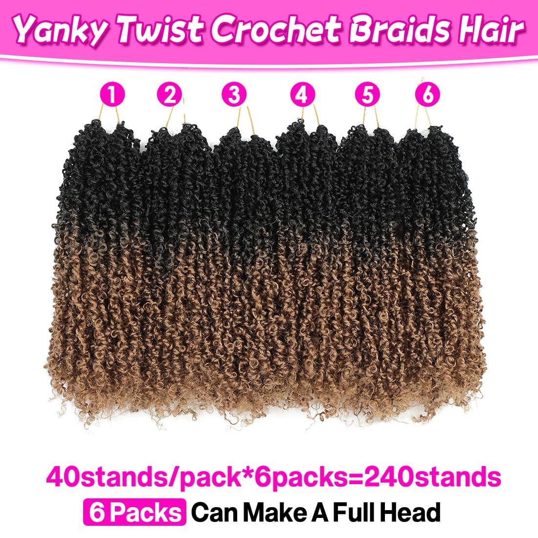 Youngther 12 Inch Crochet Yanky Twist Hair 6 Pack Pre-Twisted Fluffy Short Passion Twist Crochet Hair For Black Women Soft Yanky