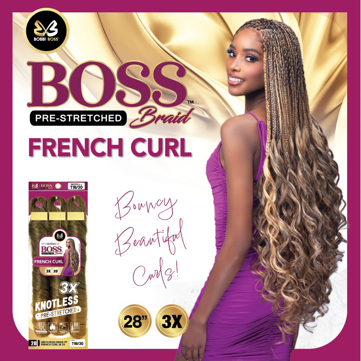 Bobbi Boss Boss Pre-Stretched Braids 3X Knotless French Curl Braiding Hair 28'' (1 Pack, 1)
