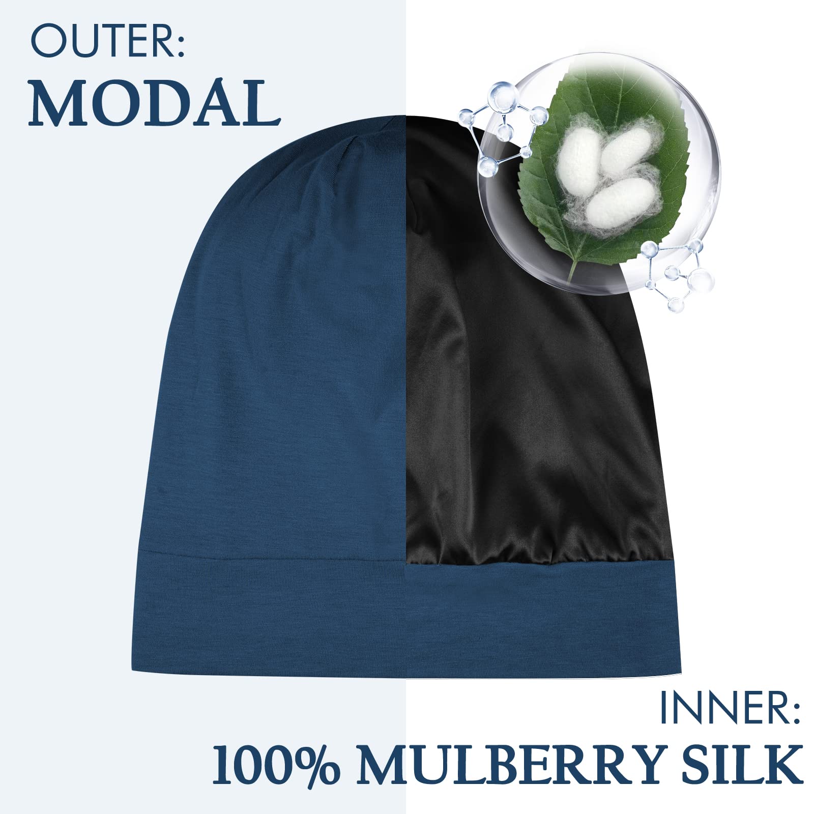 Olesilk Mulberry Silk Bonnet For Men, Mens Bonnet For Curly Hair, 100% Real Silk Hair Bonnet For Sleeping, Night Cap For Frizzy