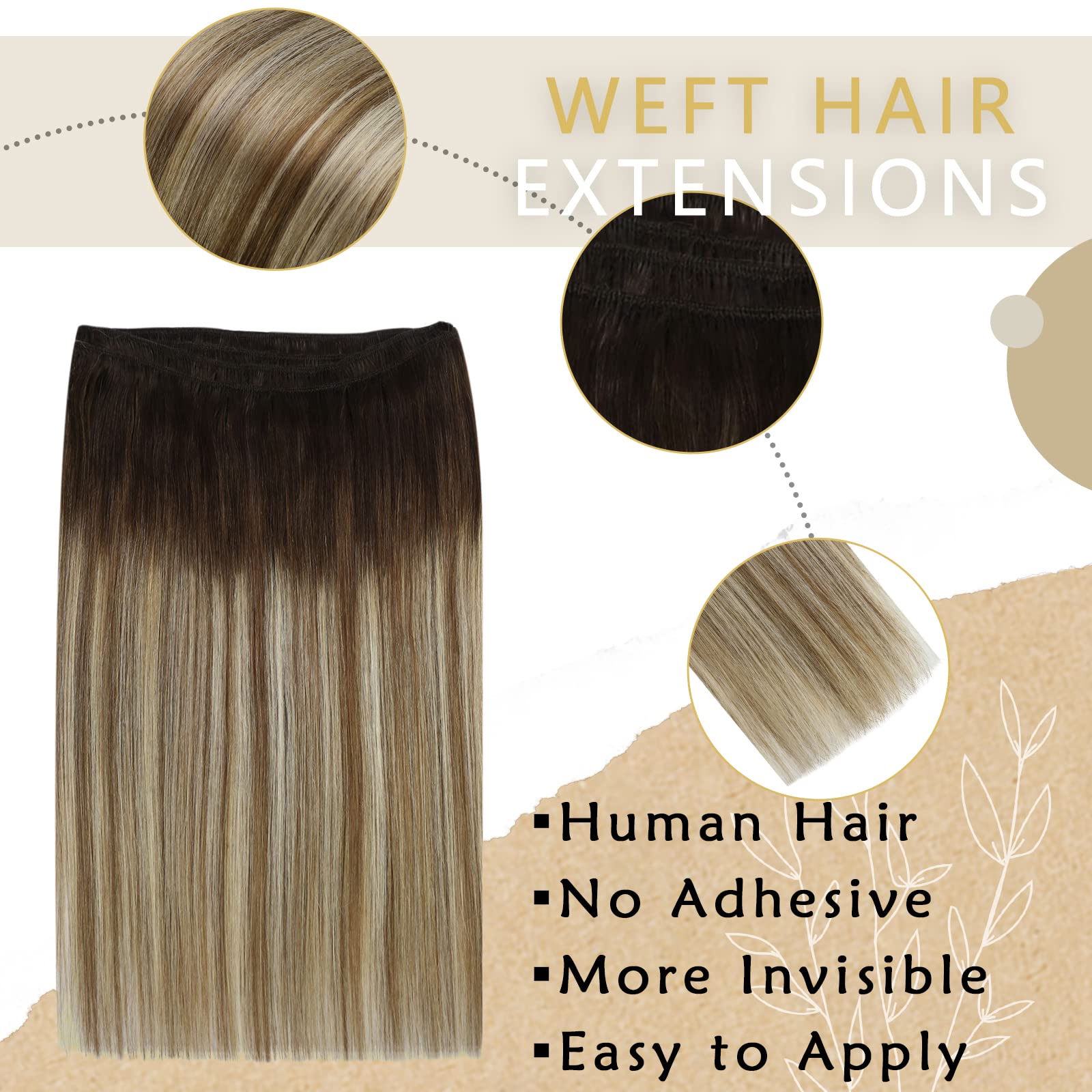 Ugeat 20 Inch Remy Human Hair Weft Extensions Ombre Sew In Hair Extensions Brown Mix Blonde Balayage Hair Extensions Real Human