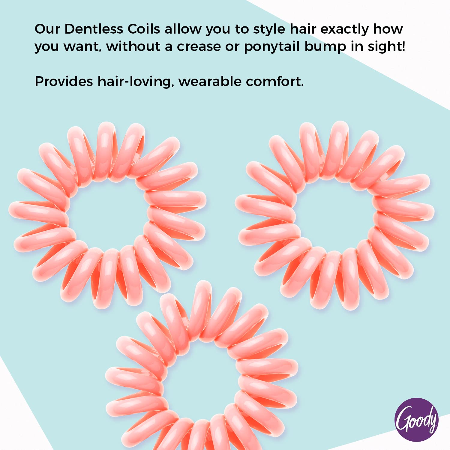Goody Dentless Jelly Bands - Elastic Hair Coils for Long Lasting Braids, Ponytails, and More - 3 Count, Pink - Medium to Thick H