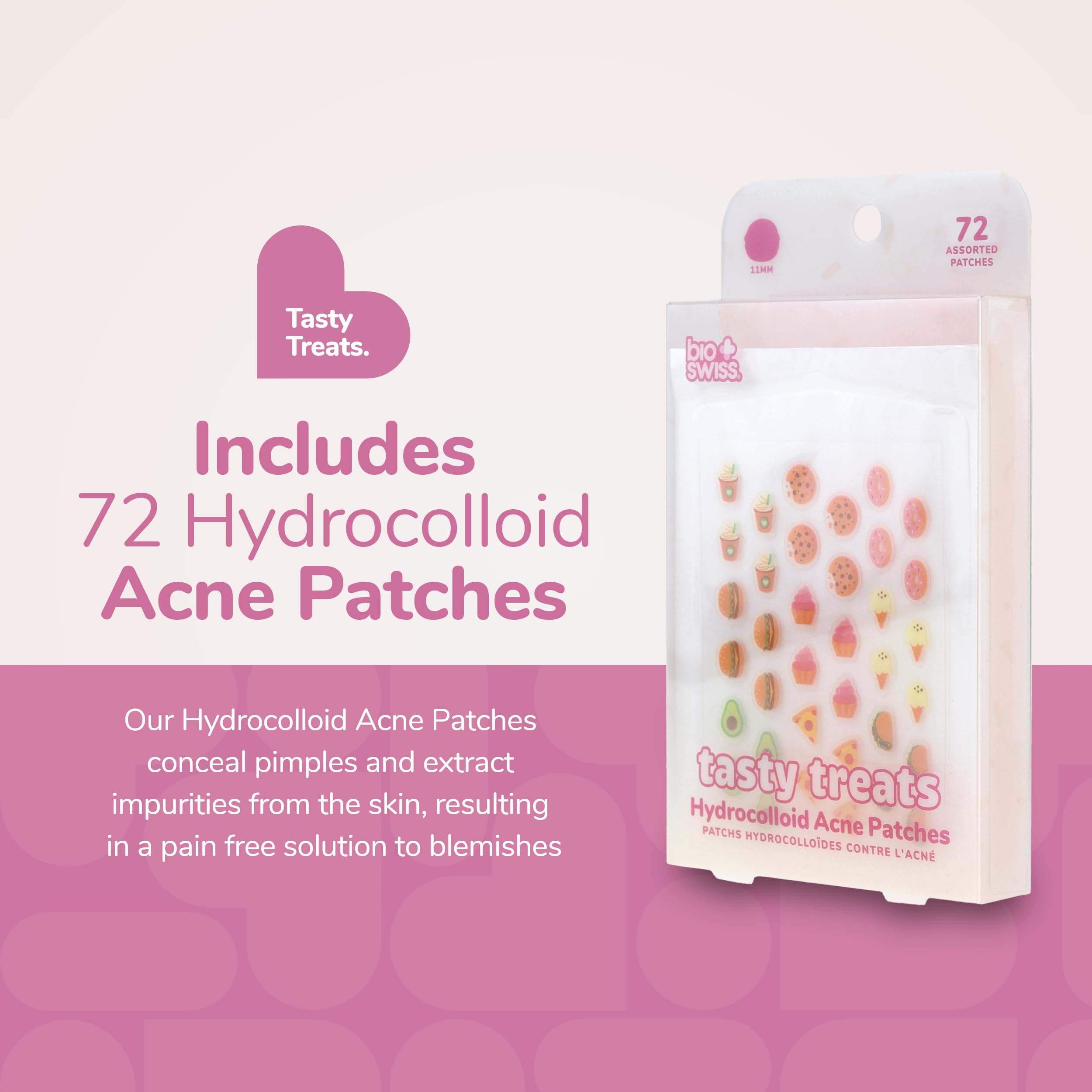 Bioswiss Pimple Patches, Tasty Treats Shaped Acne Patch For Zits And Blemishes, Hydrocolloid Spot Stickers For Face And Skin, 72