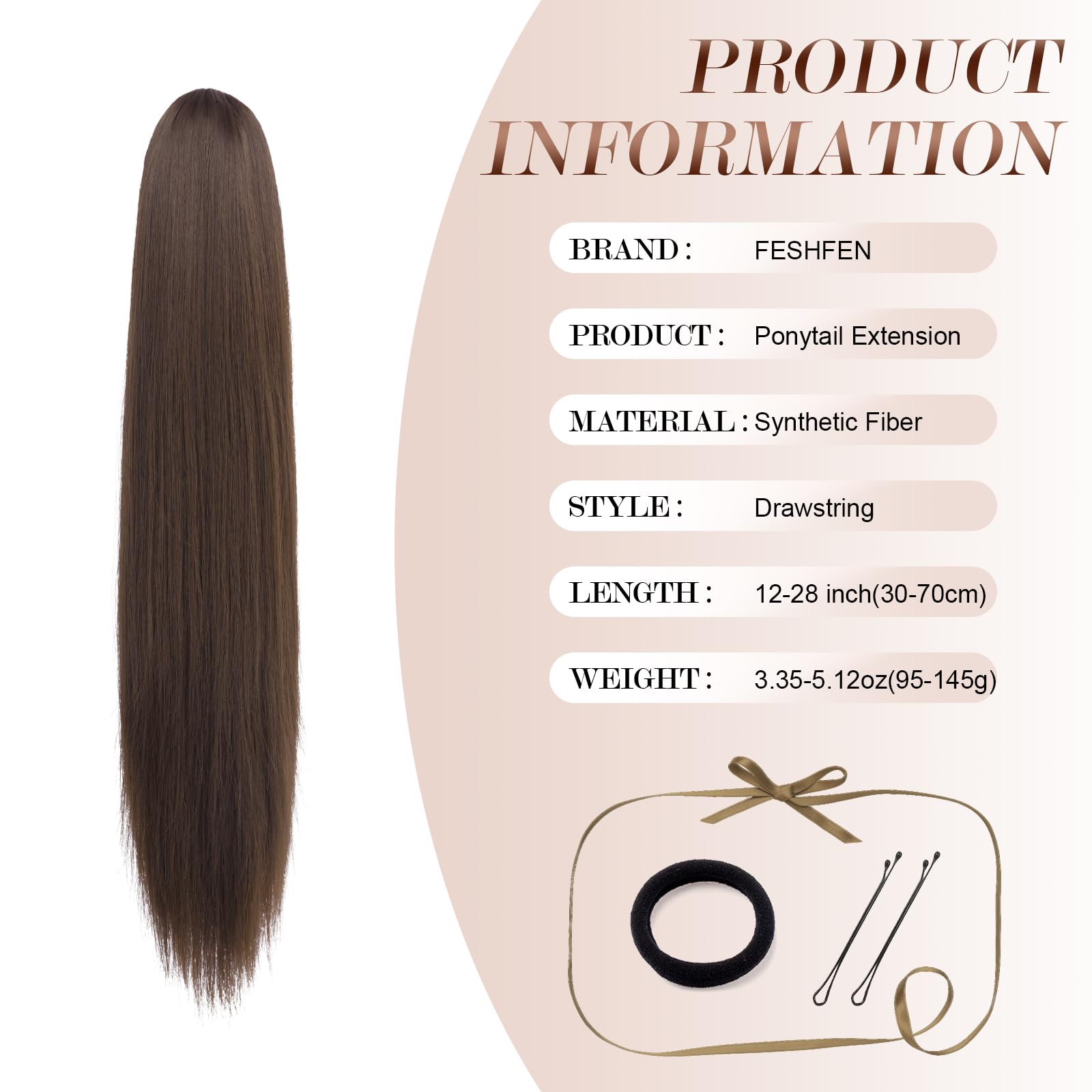 Feshfen Drawstring Ponytail Extensions Natural Long Straight Clip In Synthetic Hair Pieces Drawstring Ponytails Hairpieces For W