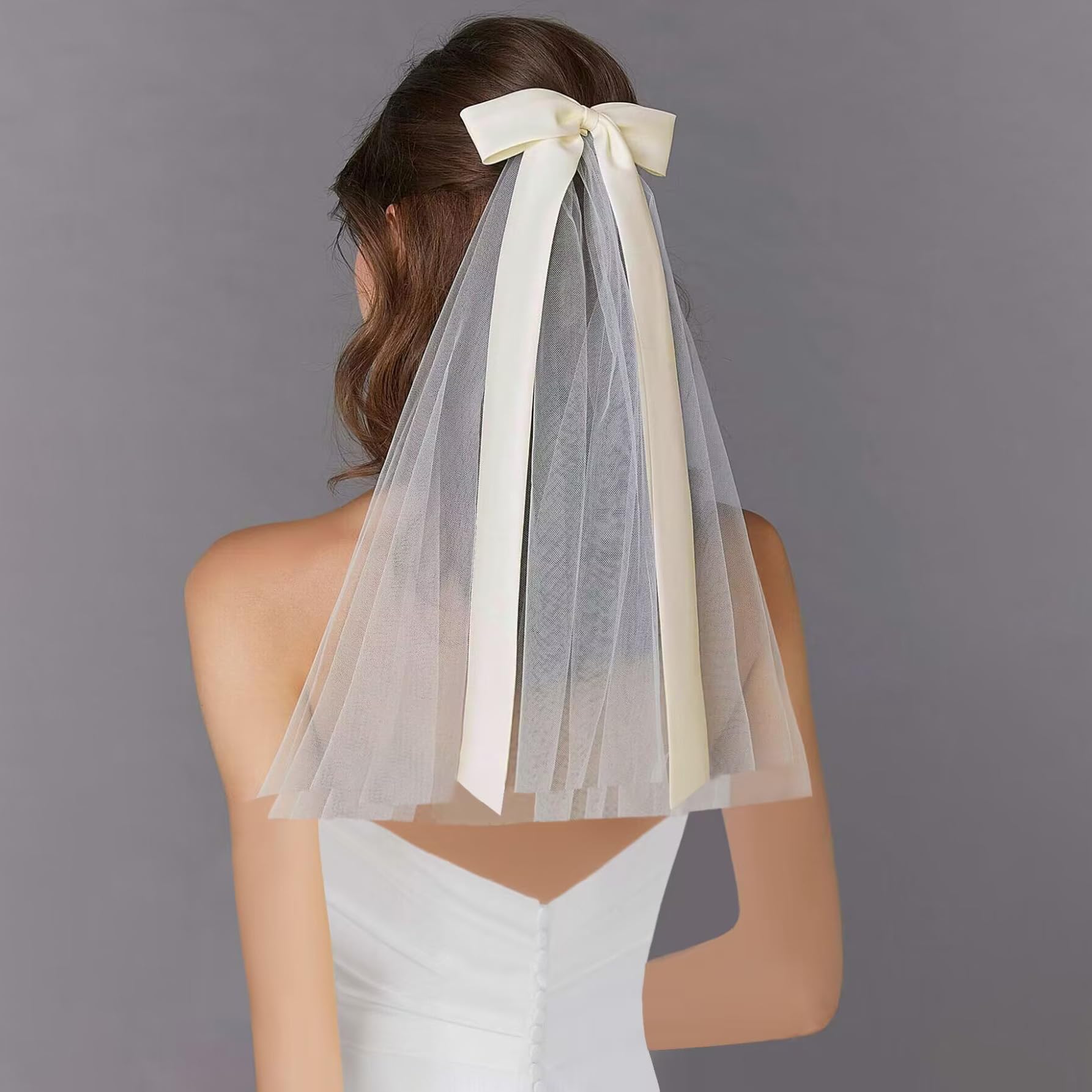 TUCEWP Bridal Veil for Women Girls White Wedding Veil Elegant Tulle Bow Hair Clips Long Big Bridesmaid Veil with Satin Bow Ribbo