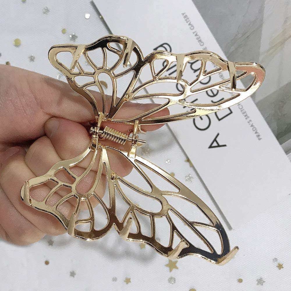 Large Metal Hair Claw Clips, Butterfly Barrette, Non-Slip Hollow Jaw Clamp Clips, Hairpins For Women And Girls (Gold, Silver)