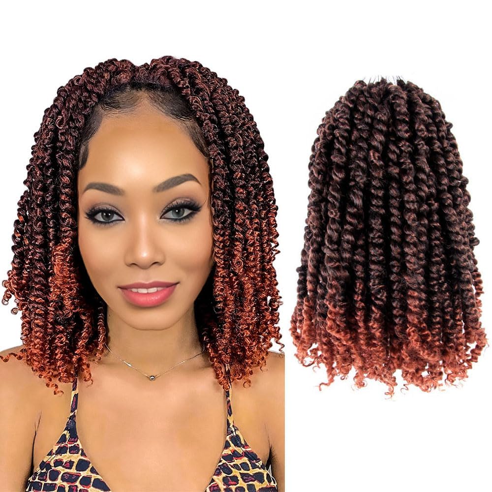 WUDAS Short Passion Twist Hair 8 Inch Pre-twisted Passion Twists Crochet Hair Ombre Ginger Red Pre-looped Synthetic Crochet Brai