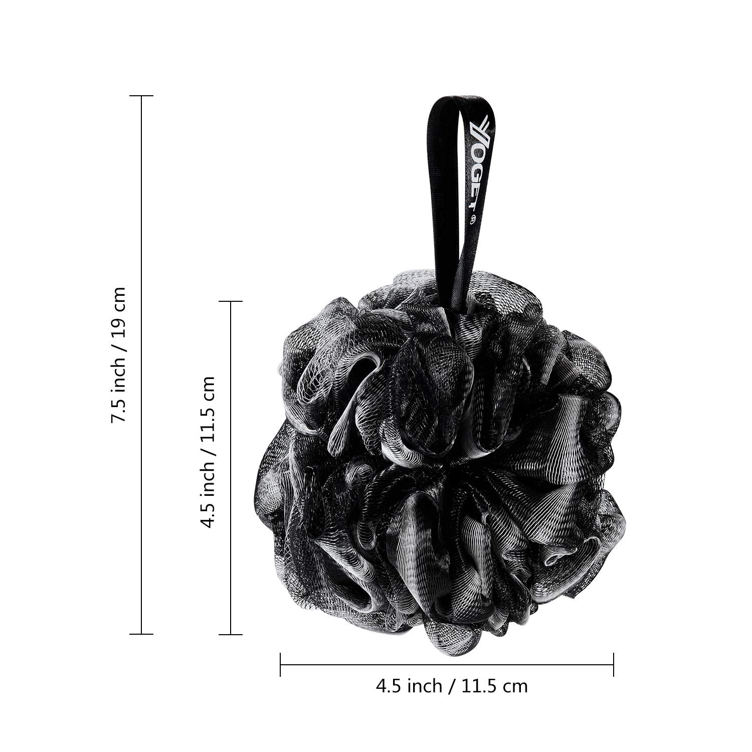 Yoget Charcoal Bath Loofah Sponge, 4 Pack Black 60G Large Shower Mesh Ball Soft Pouf Body Scrubber, Exfoliate, Cleanse, Soothe S