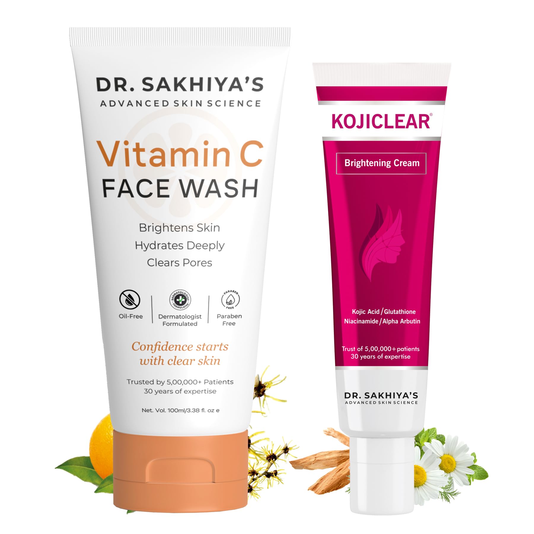 Dr. SakhiyaS Brightening Combo Vitamin C Face Wash 100Ml Kojiclear Brightening Cream 20Gm | Brigtening & Hyperpigmentation