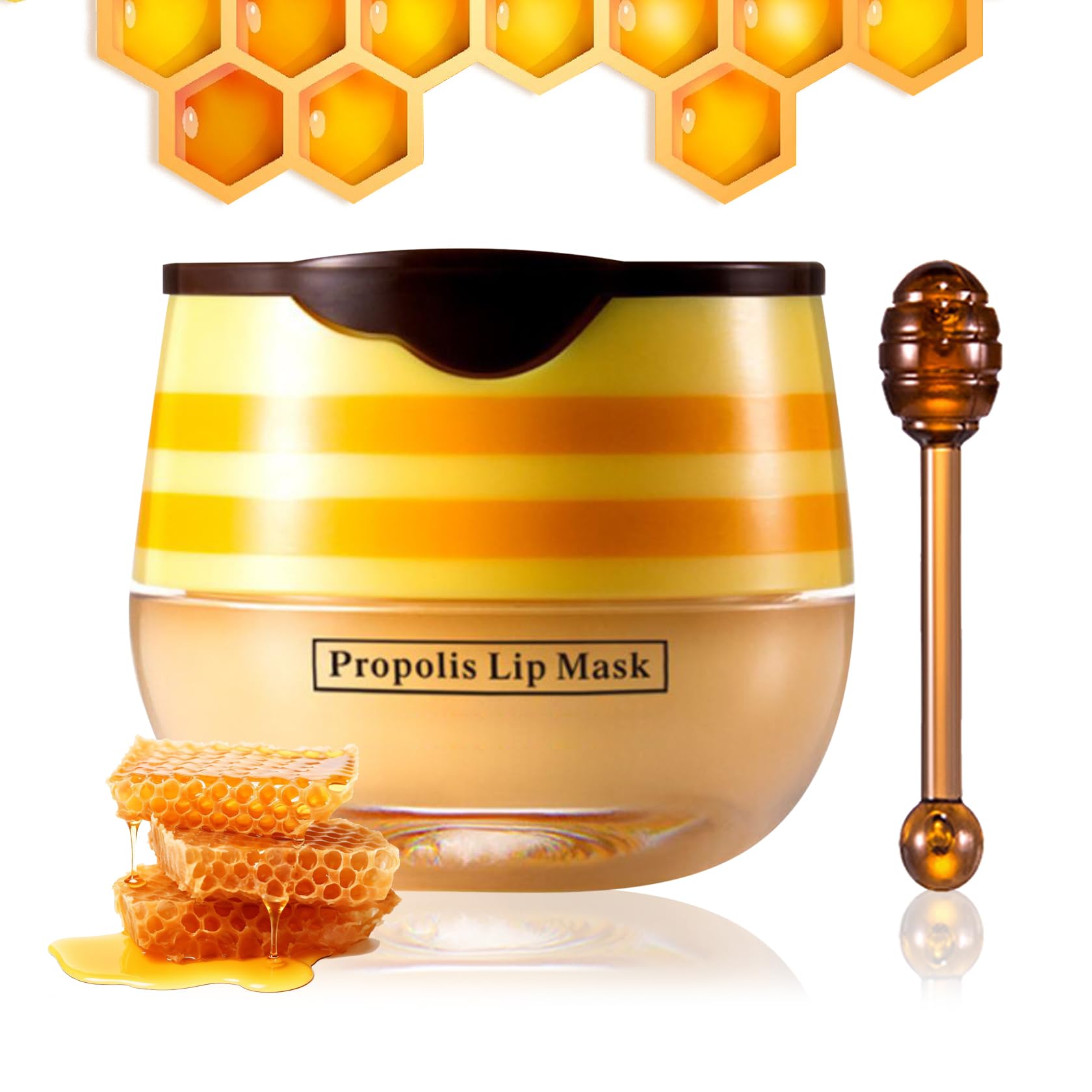 Honey Lip Balm,Hydrating & Prevention Dry and Dry Cracked Lips,Moisturizing Sleeping Lip Mask with Brush,Reduces Lip Lines,Lip E