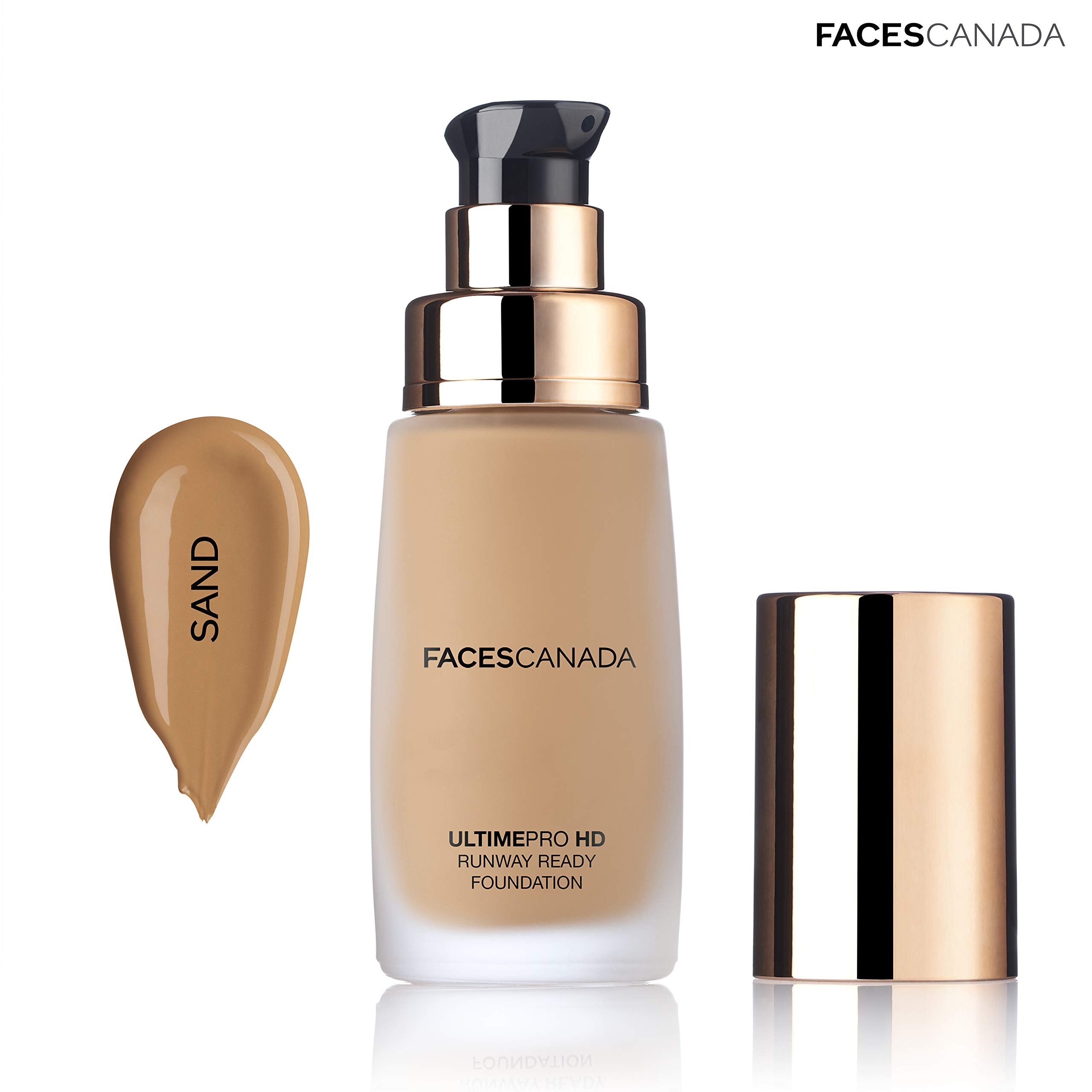 Faces Canada HD Runway Ready Foundation, Red Orange Extract & Gold particles, High Coverage, Oil-Free, Flawless Radiance, Vegan