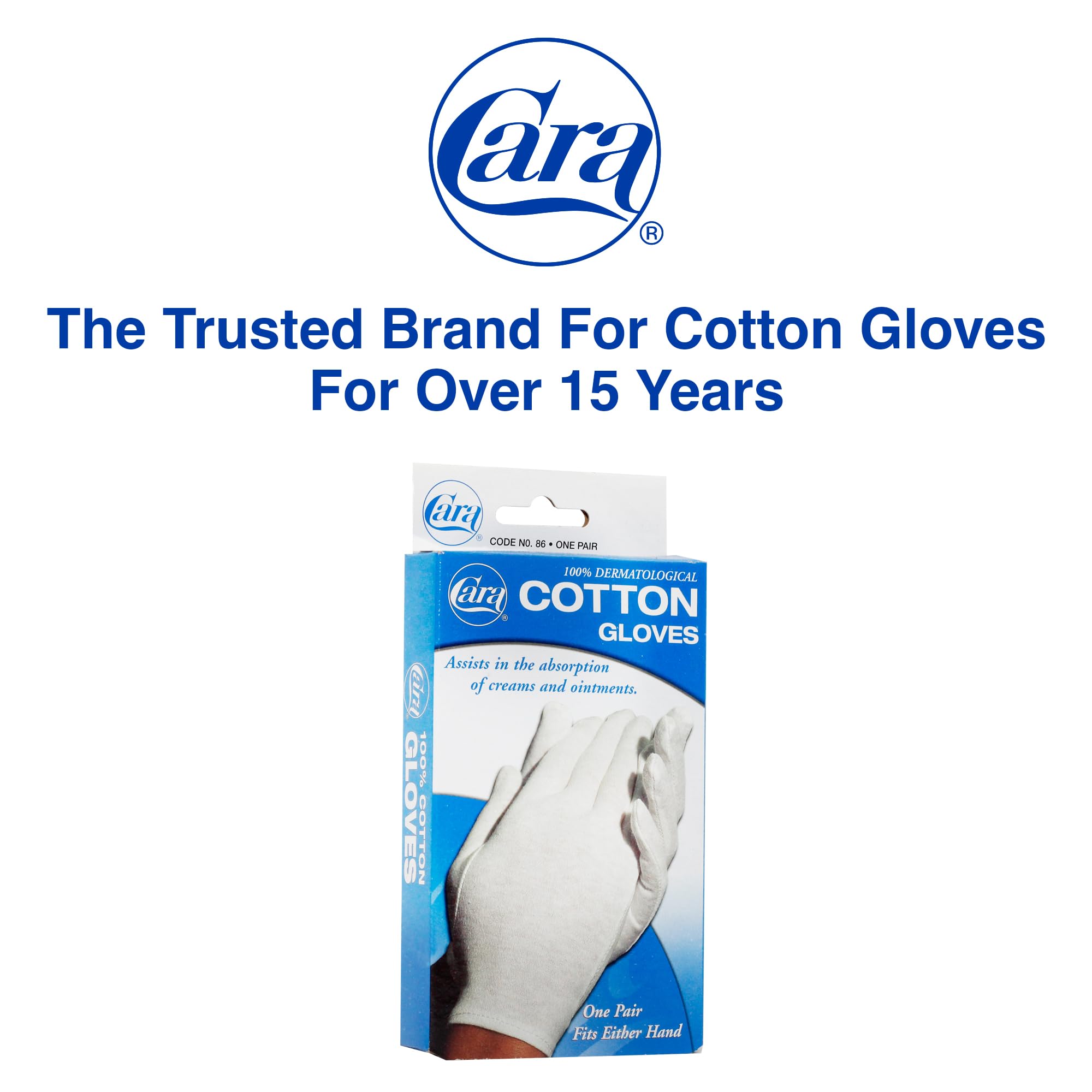 Cara Moisturizing Eczema 100% Premium Cotton Gloves, Medium, White, 1 Pair