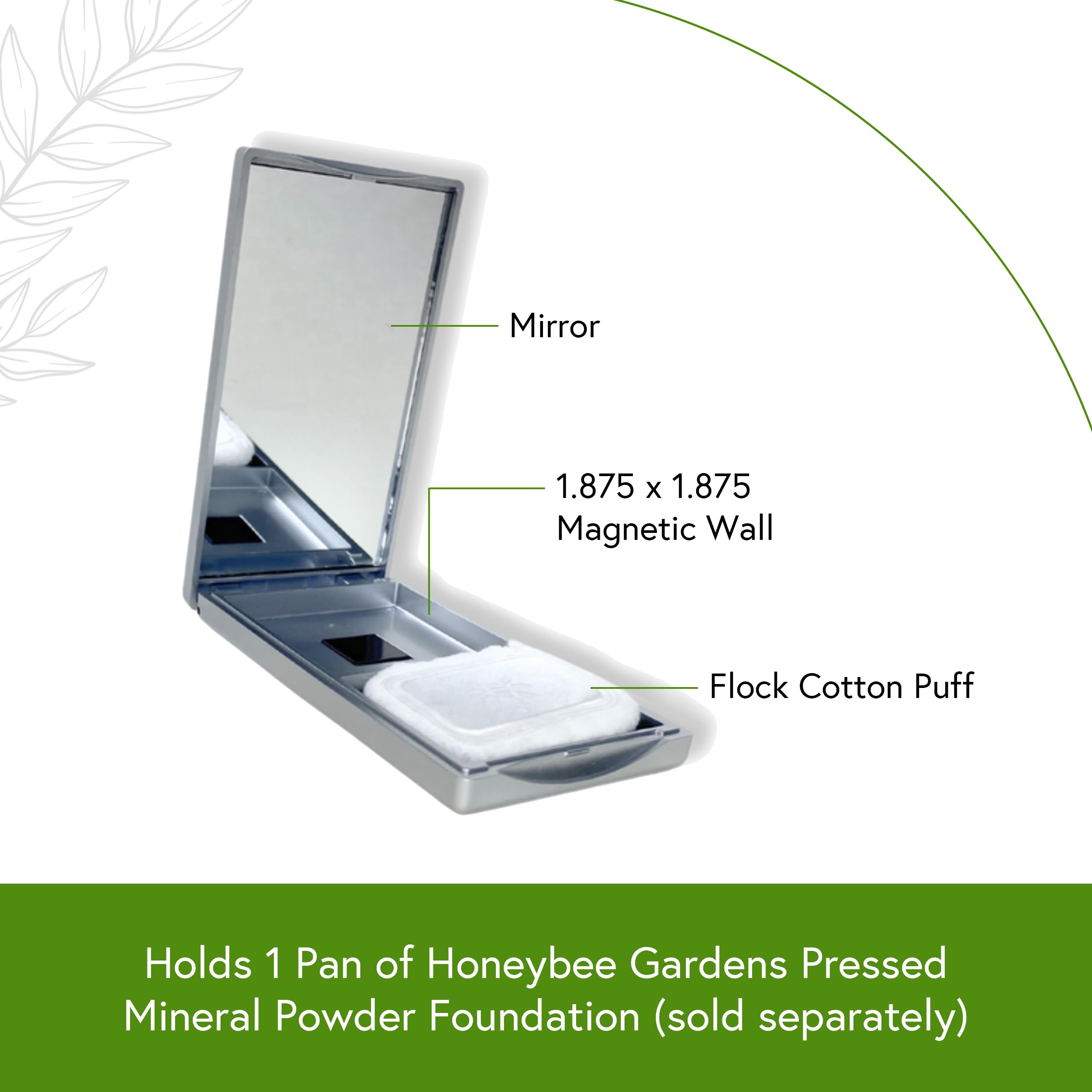 Honeybee Gardens Refillable Pressed Mineral Powder Foundation Compact With Puff & Mirror (Sold Empty) - Eco-Friendly, Travel-Fri