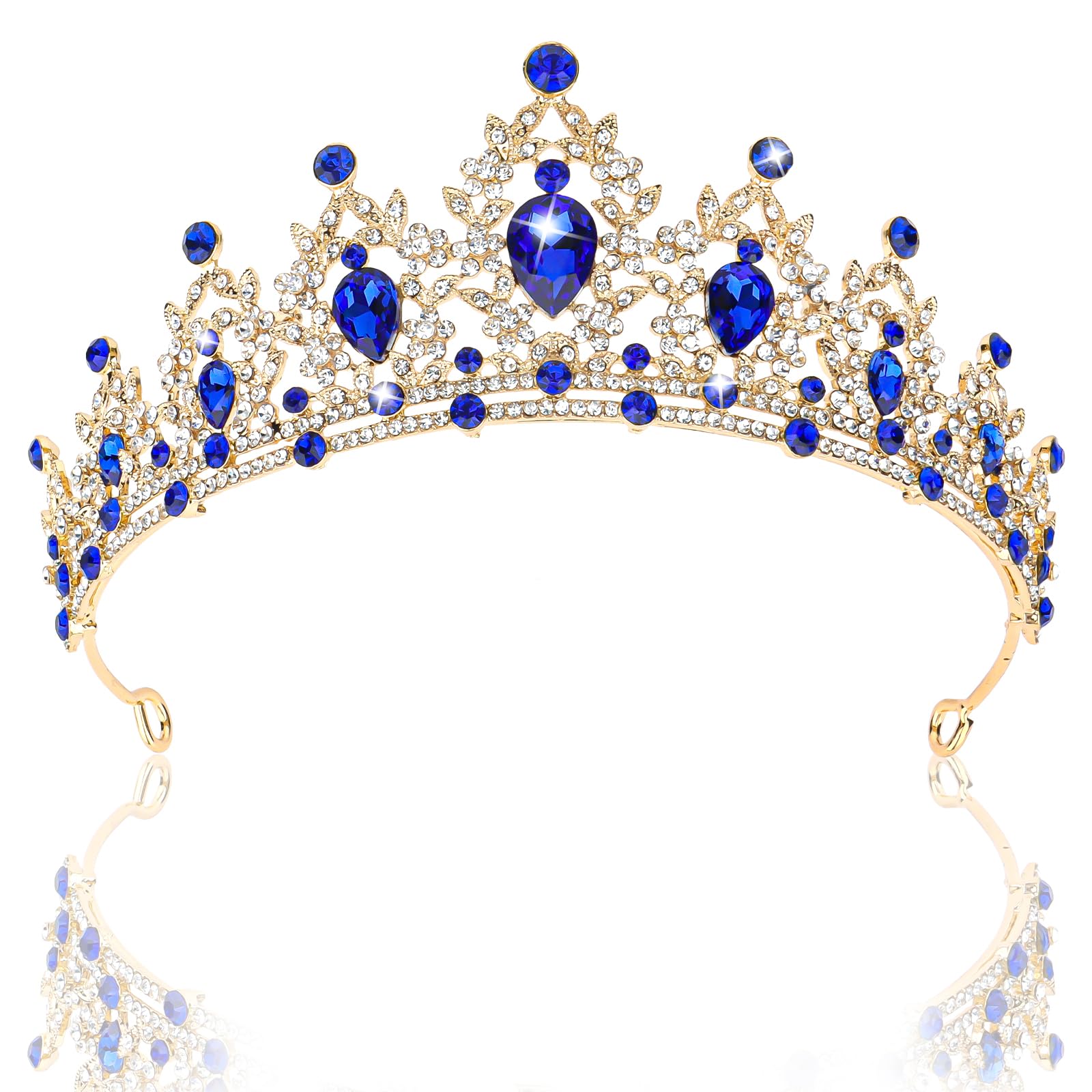 CIEHER Royal Blue Crown Crystal Tiaras for Women Queen Crown Princess Tiara Blue Tiara for Birthday Wedding Halloween