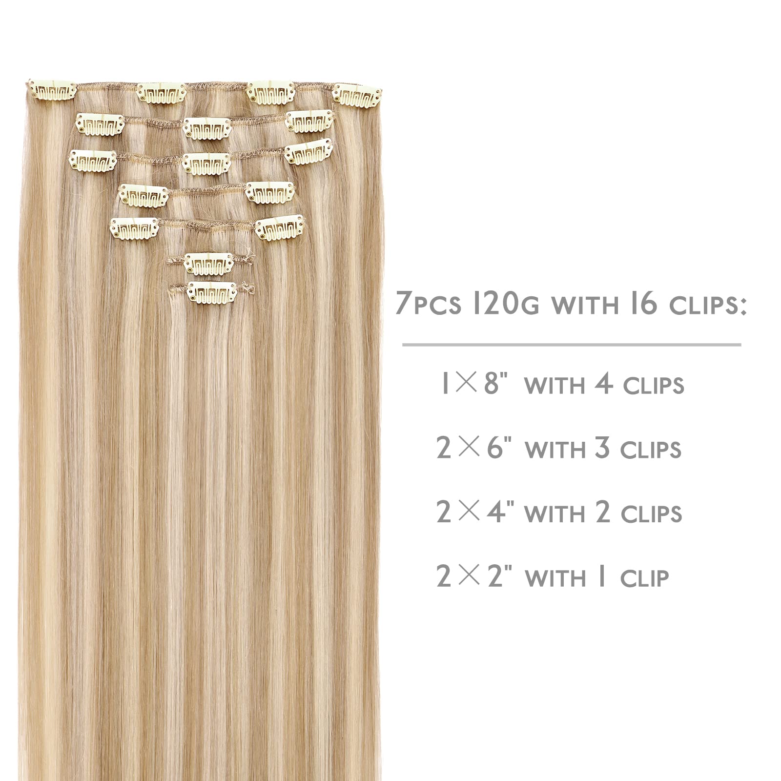 Wennalife Clip In Hair Extensions Human Hair 20 Inch 120G 7Pcs Dirty Blonde Highlighted Bleach Blonde Hair Extensions Clip In Fo