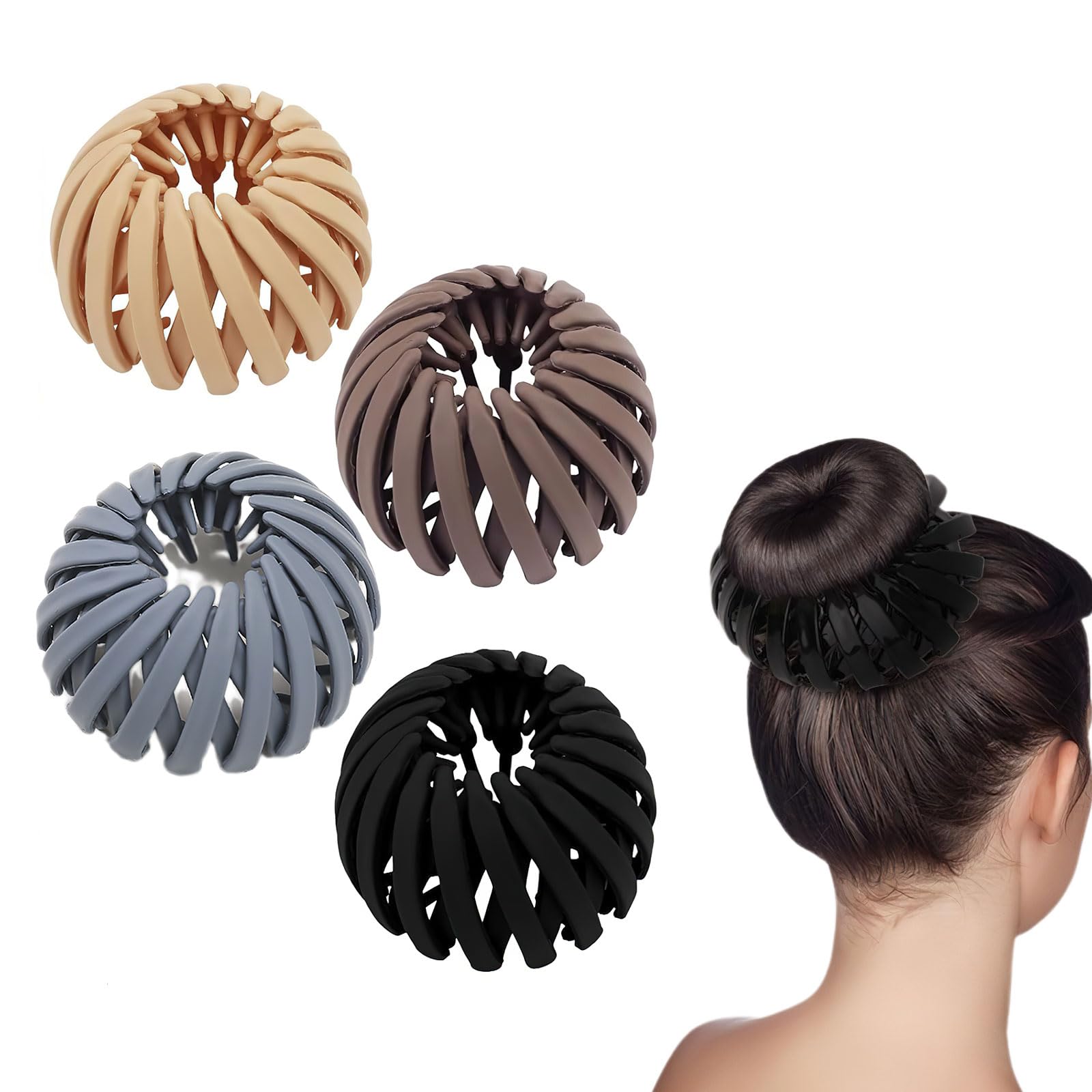4 Pcs Bird Nest Hair Clips, Matte Plastic Expandable Nest Plate Hairpin for Thin Hair, Magic Lazy Clamps Ponytail Holder Bun Mak