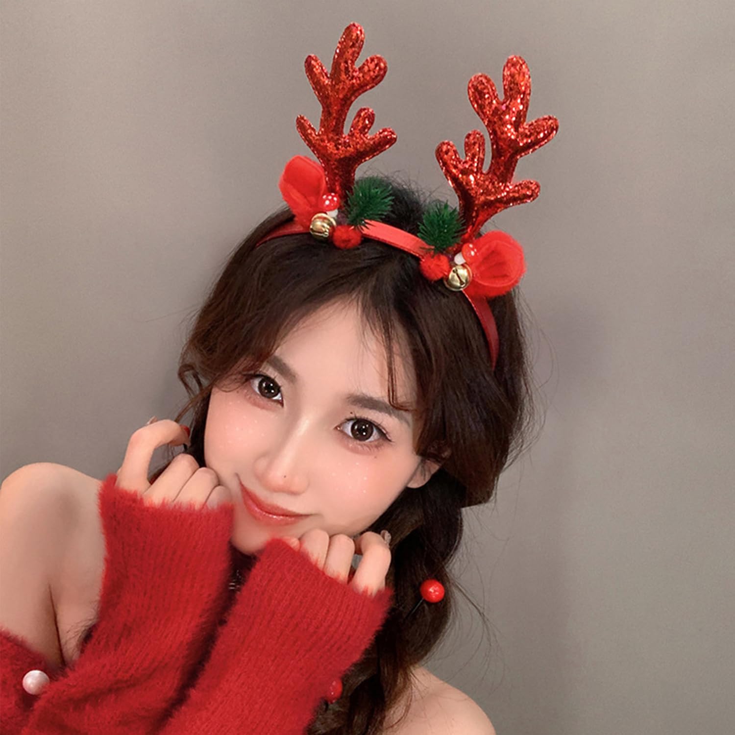 Aiupuoc Reindeer Antlers Headband Christmas Headbands For Women Elk Hair Accessories Reindeer Hair Band Glitter Design 1Pcs