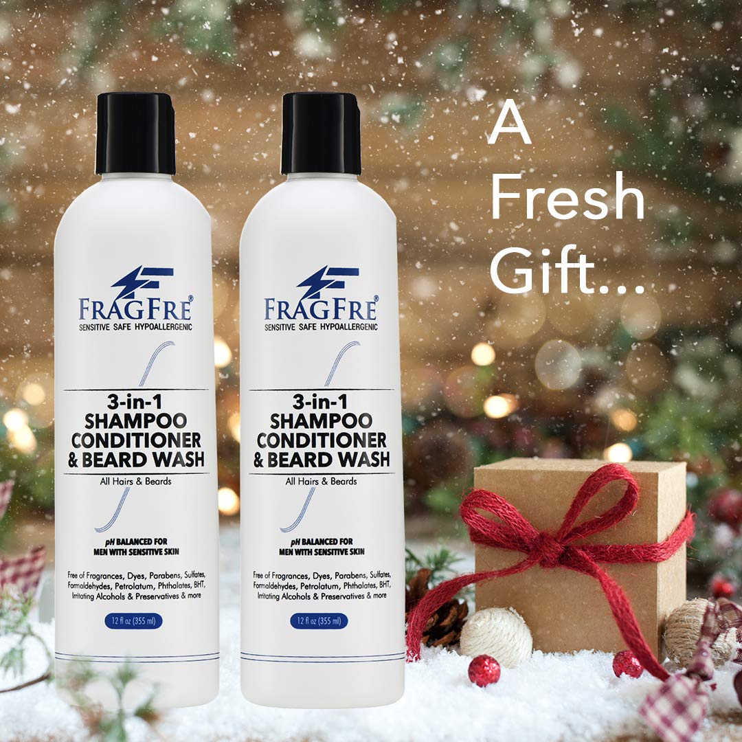Fragfre Shampoo Conditioner And Beard Wash For Men, 12 Oz - Unscented, Sensitive Skin, 3 In 1 Hair And Beard Cleansing And Condi