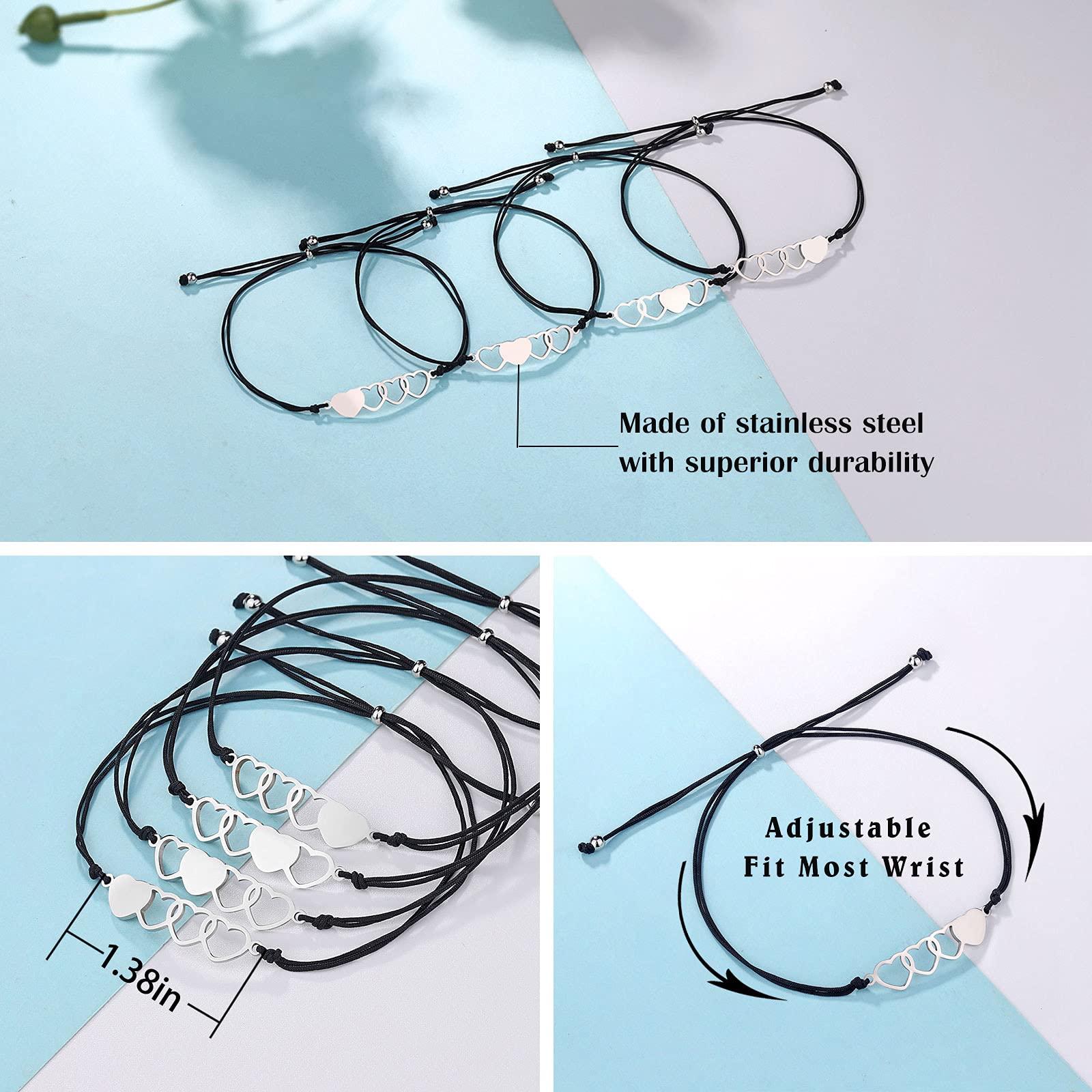 UNGENT THEM 4 Sisters Gifts from Sister Jewelry Birthday Christmas Matching Heart Best Friend Friendship Distance Bracelets