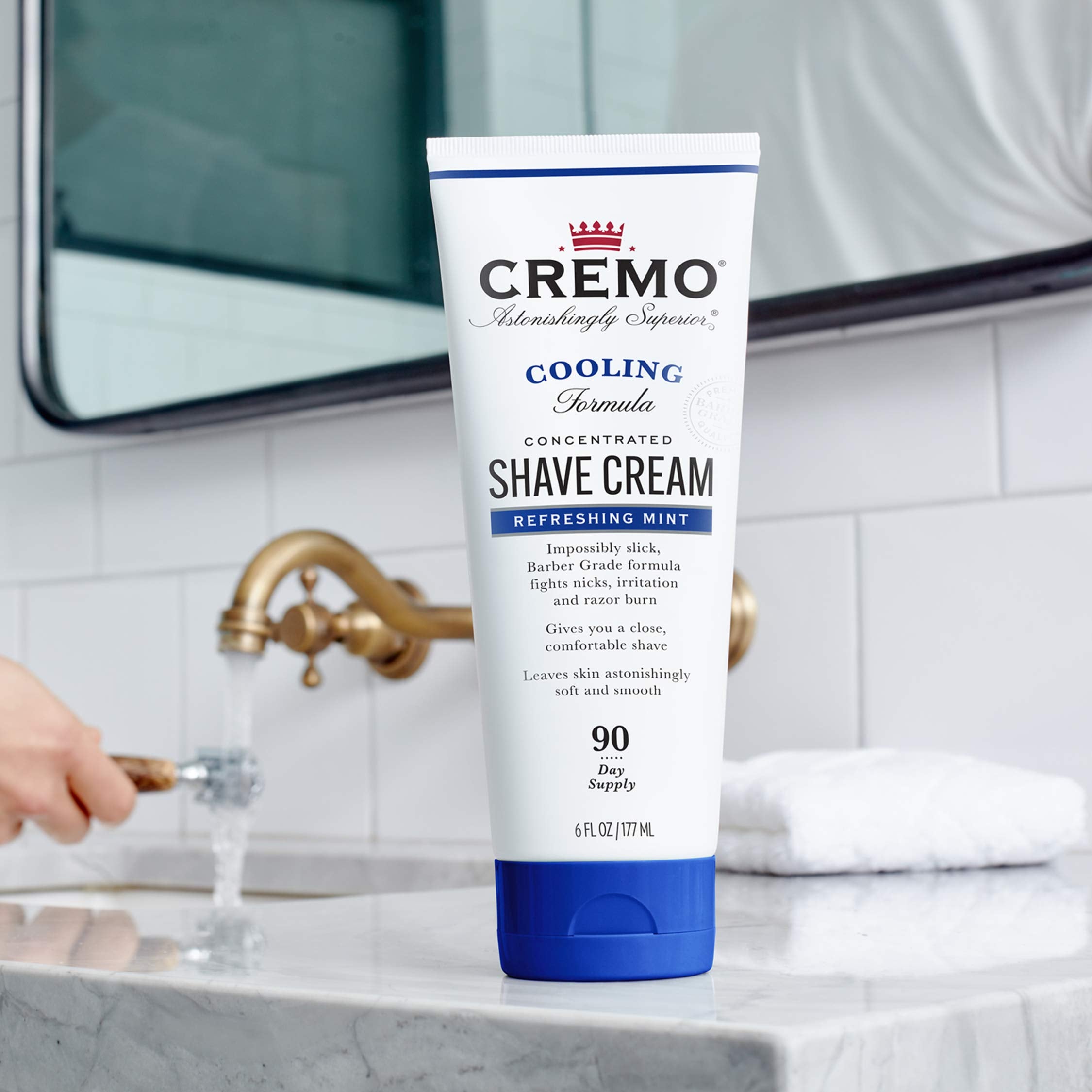 Cremo Barber Grade Cooling Shave Cream, Astonishingly Superior Ultra-Slick Shaving Cream Fights Nicks, Cuts And Razor Burn, 6 Fl